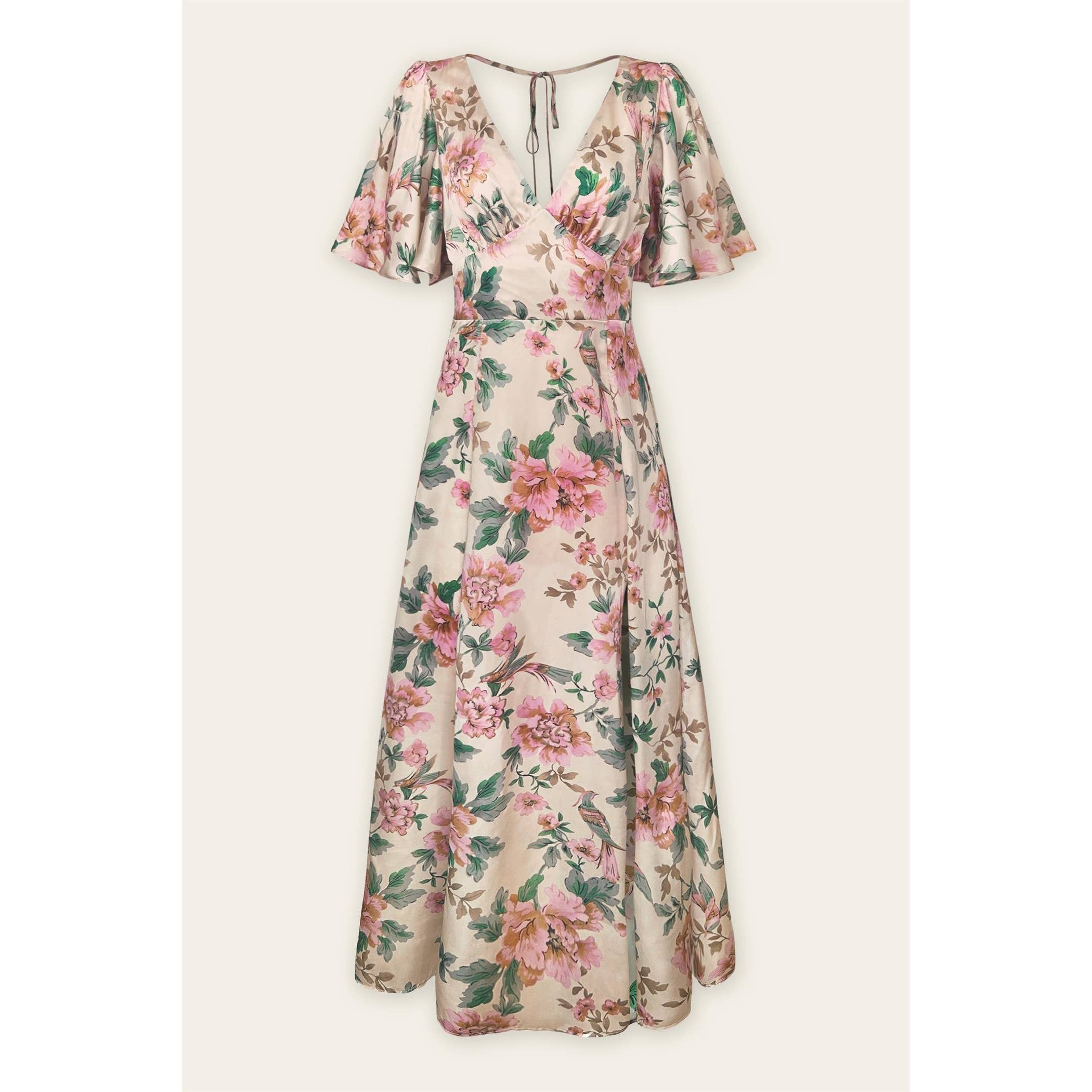 Morning Meadow Flutter Sleeve Plunging Maxi Dress - Out of the Blue