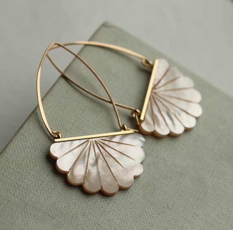 Mother of Pearl Art Deco Hoop Earrings - Out of the Blue