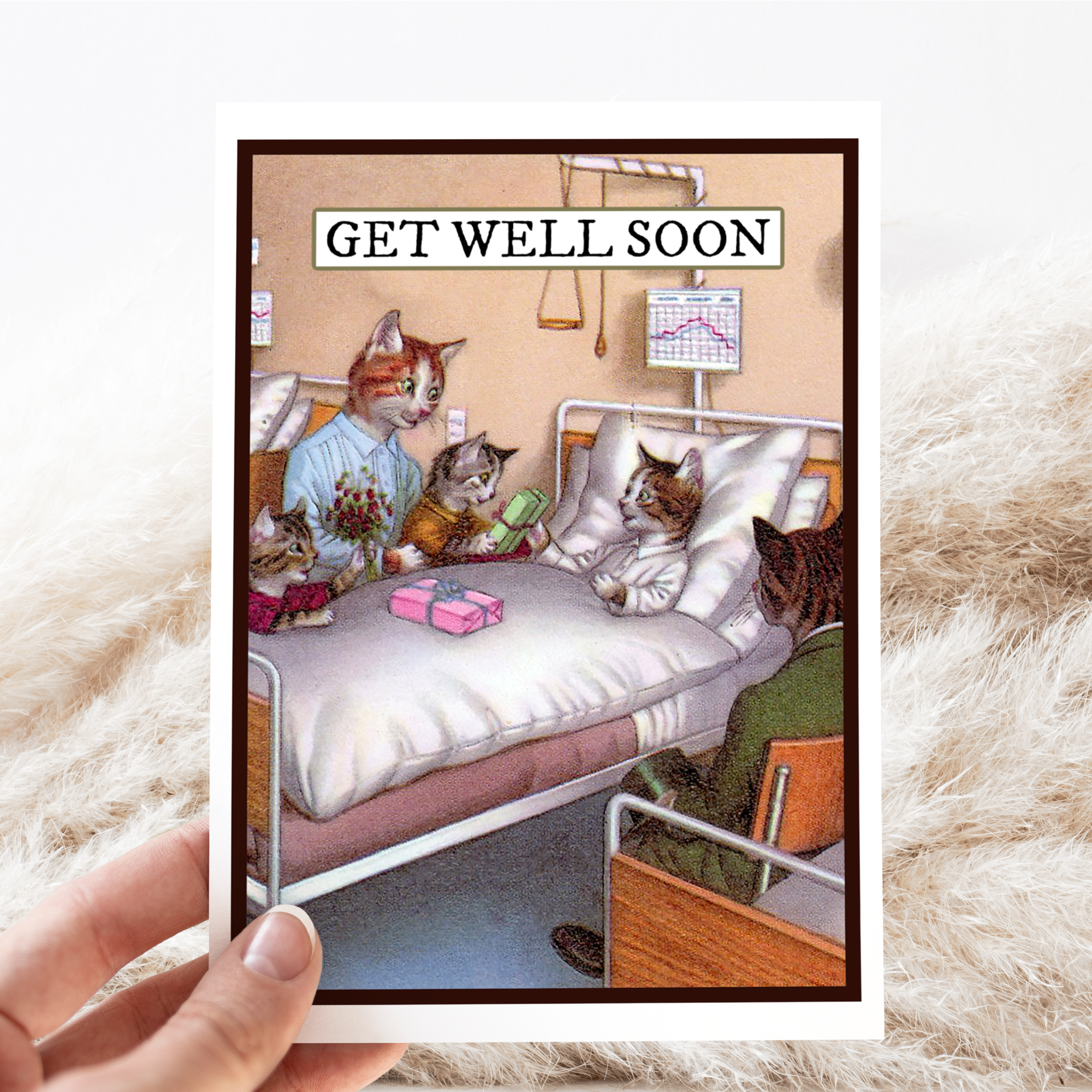 Greeting Card. Vintage Cats. GET WELL SOON. - Out of the Blue