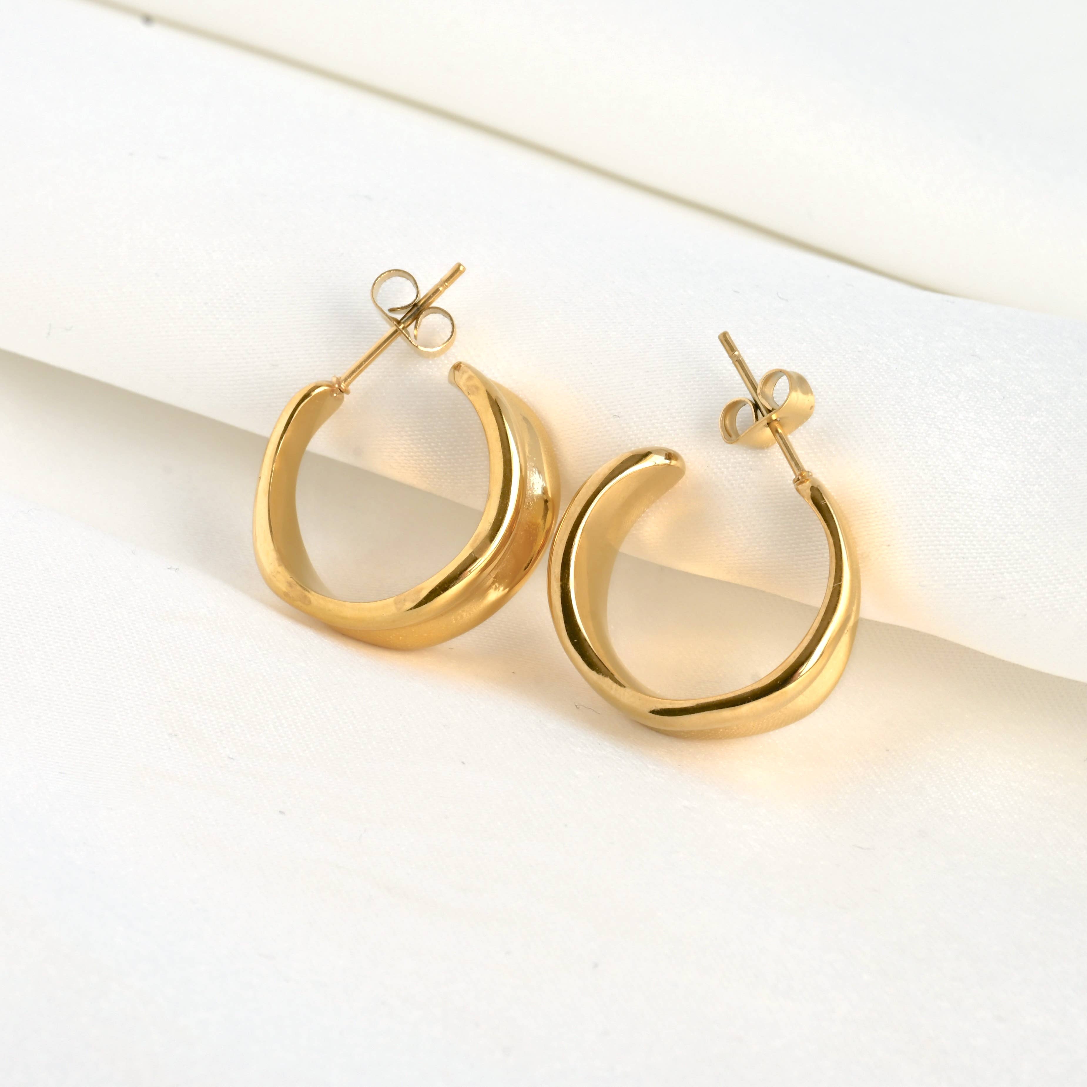 Wide Sculptural Vintage Style 18k Gold Hoop Earrings - Out of the Blue