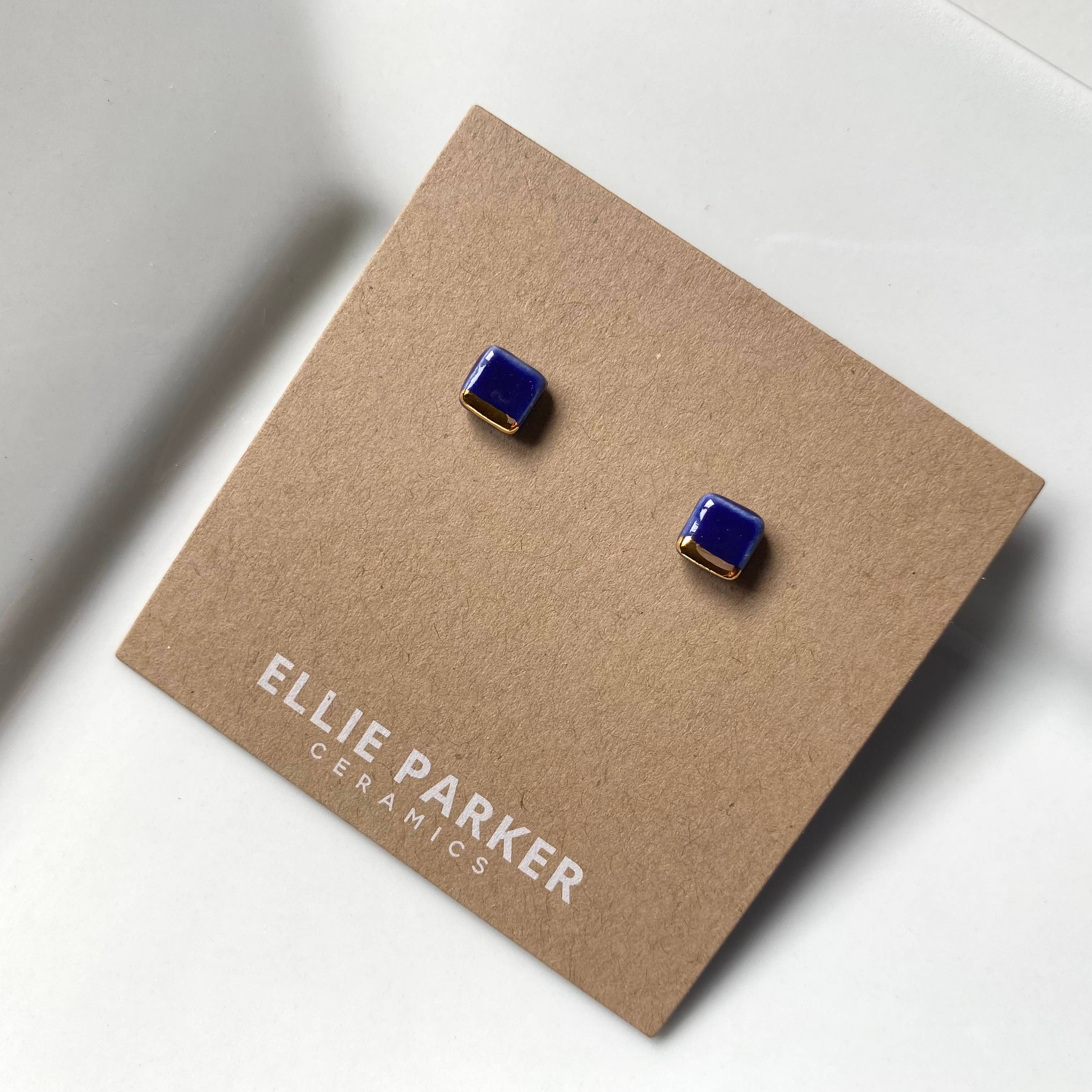 Square Navy Blue Ceramic Earrings