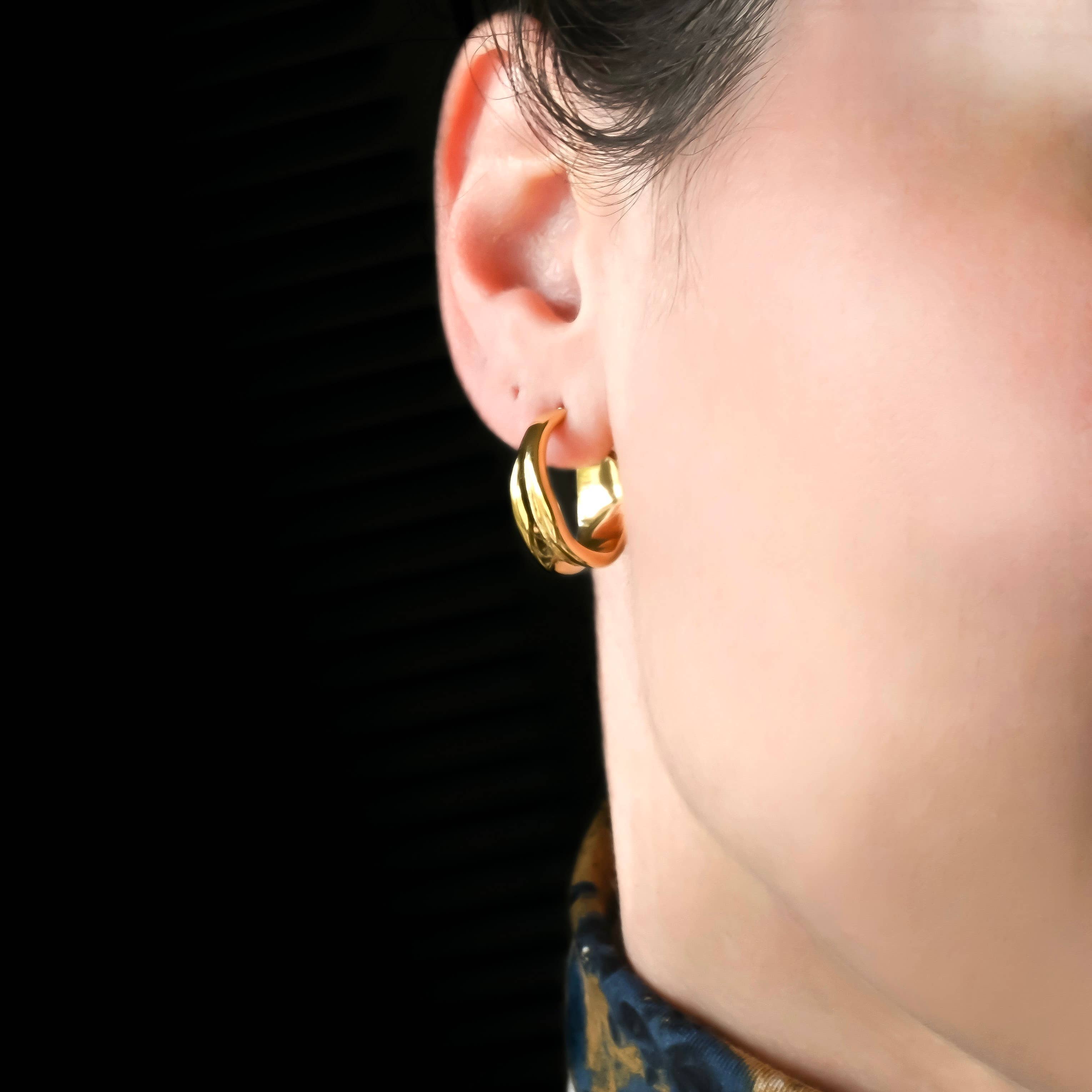 Wide Sculptural Vintage Style 18k Gold Hoop Earrings - Out of the Blue