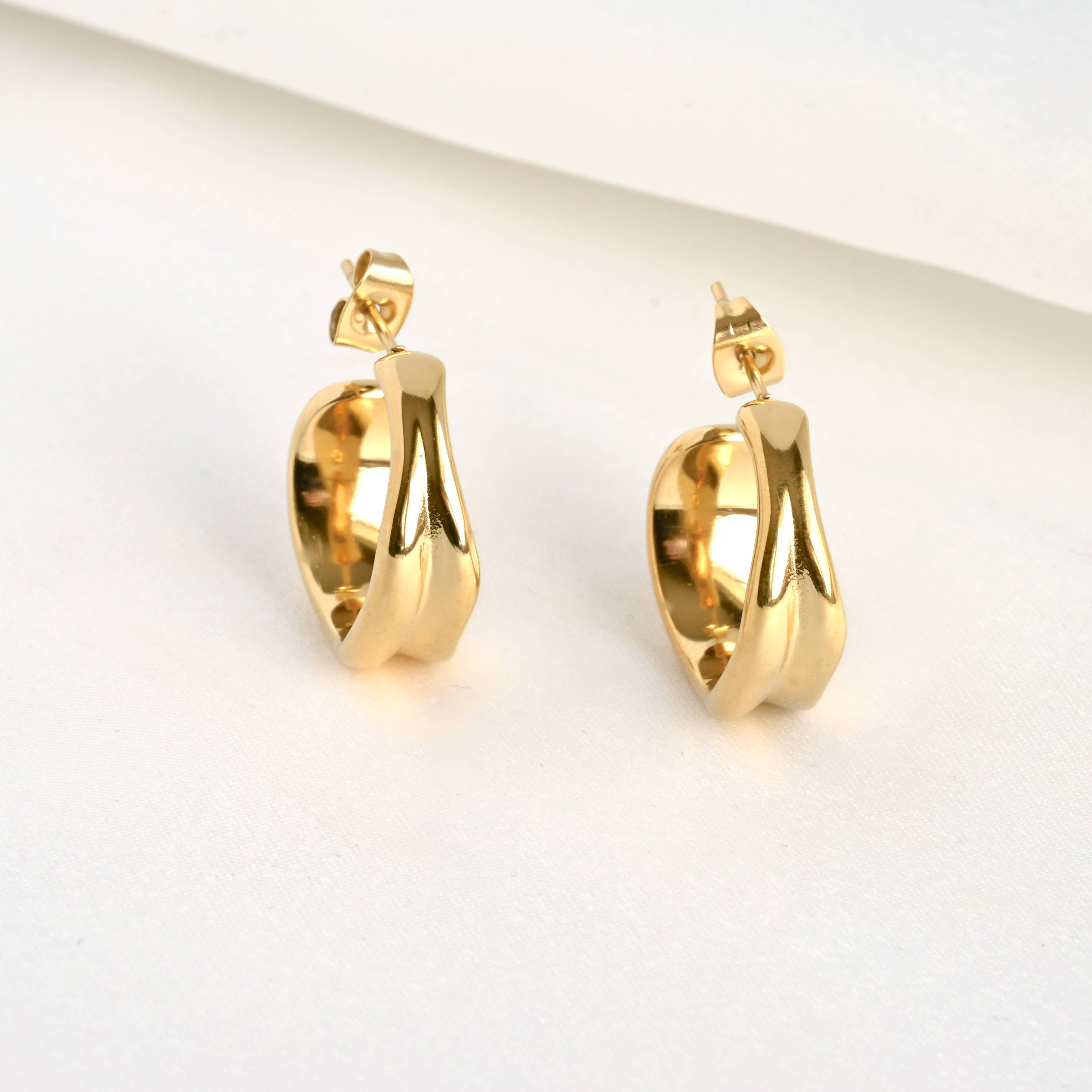 Wide Sculptural Vintage Style 18k Gold Hoop Earrings - Out of the Blue