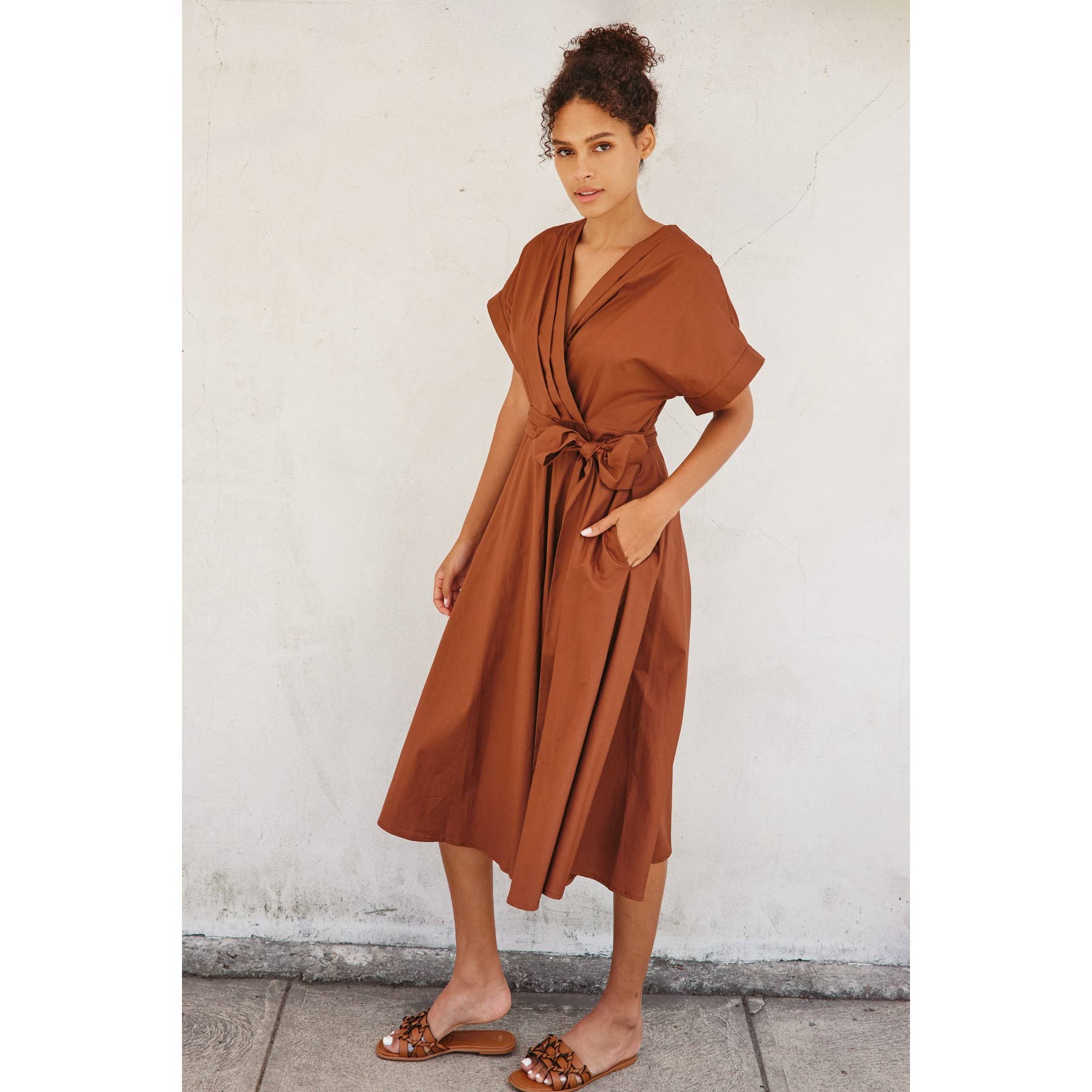 Cotton Wrap Midi Dress