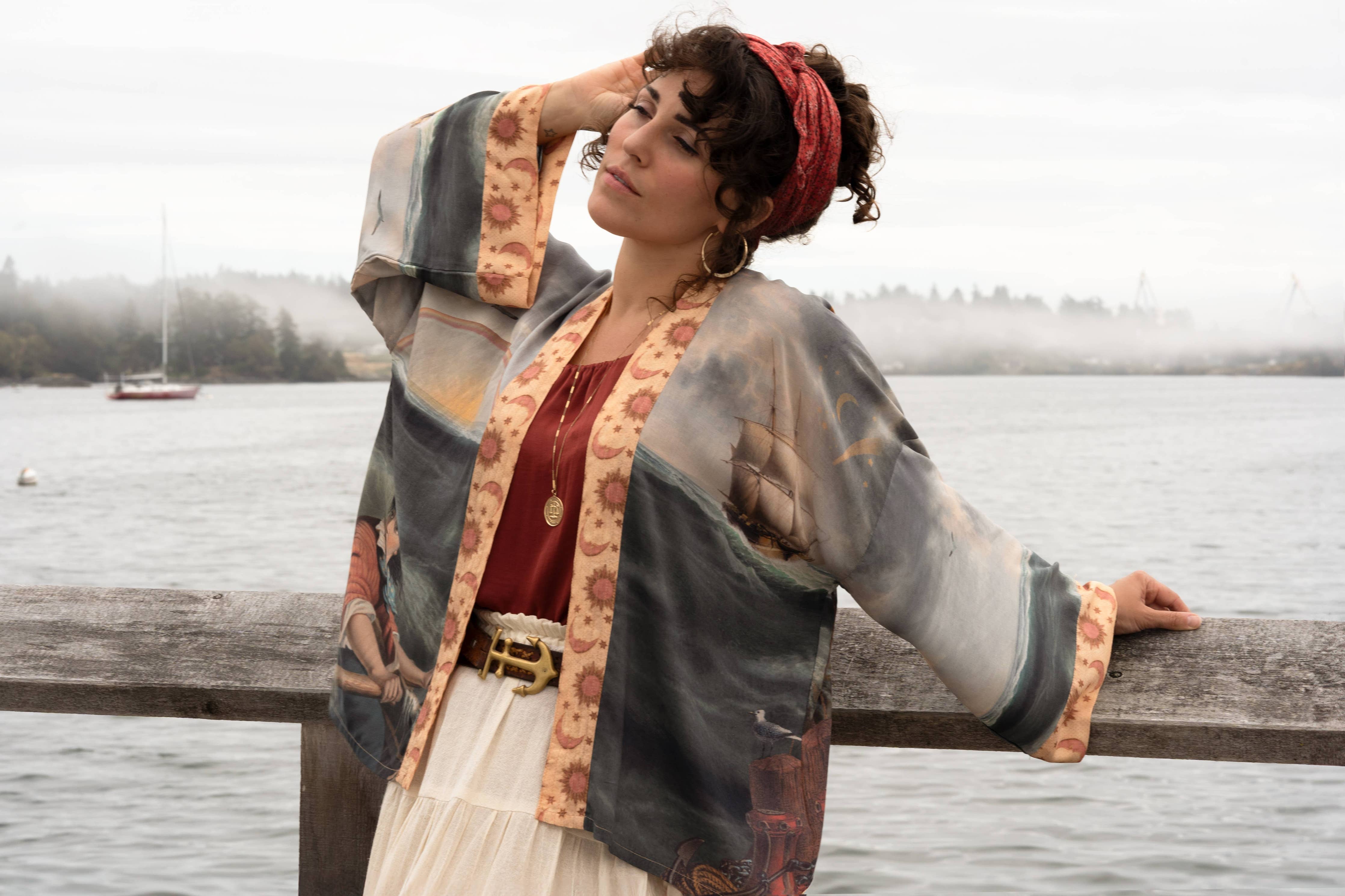 Hold Fast Pixie Duster Cropped Kimono w/ Boat, Rainbow - Out of the Blue