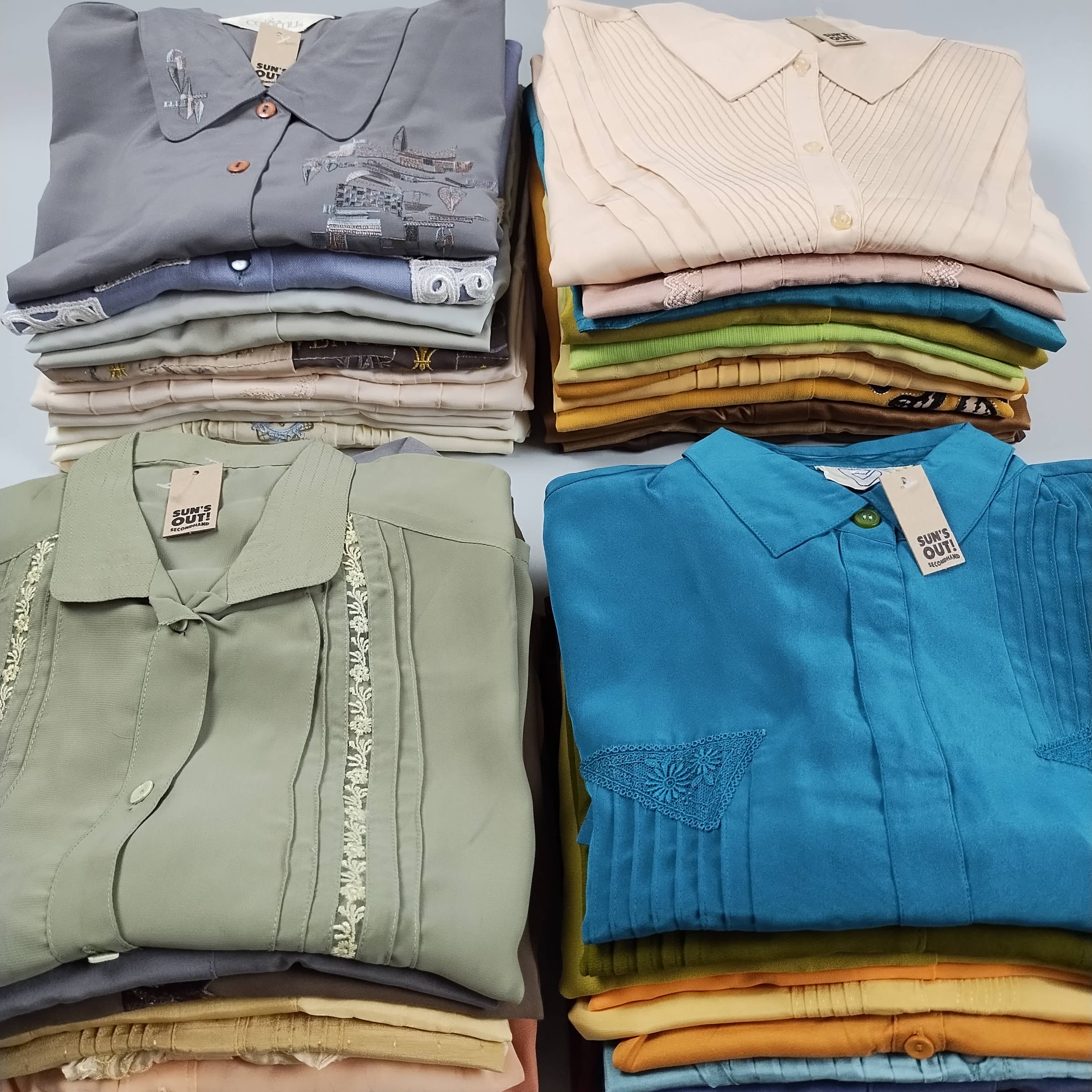 Reworked Vintage Short-Sleeve Button Up Blouse in SOLID COLORS - Cropped - Out of the Blue