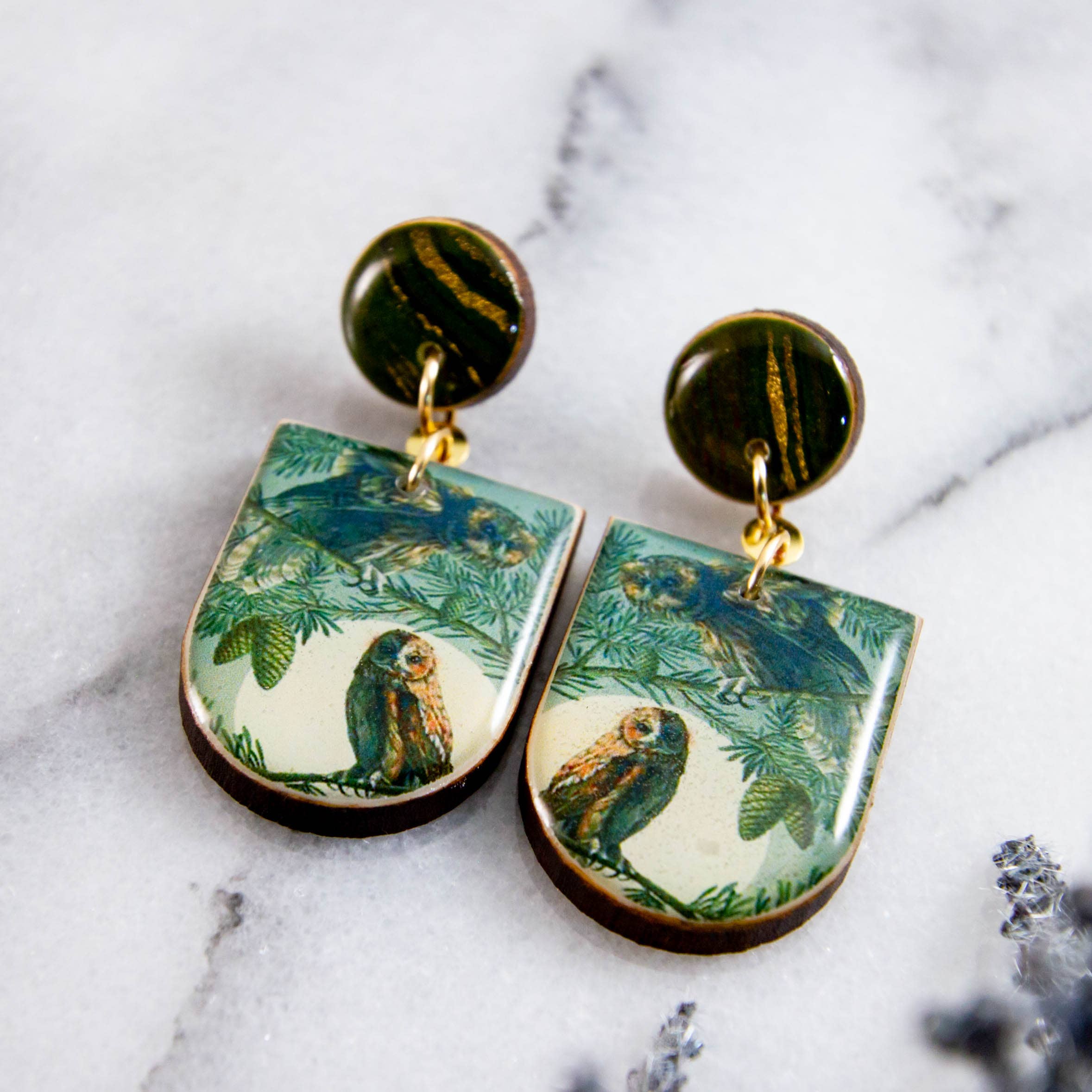 Forest Owls Drop Post Earrings - Out of the Blue