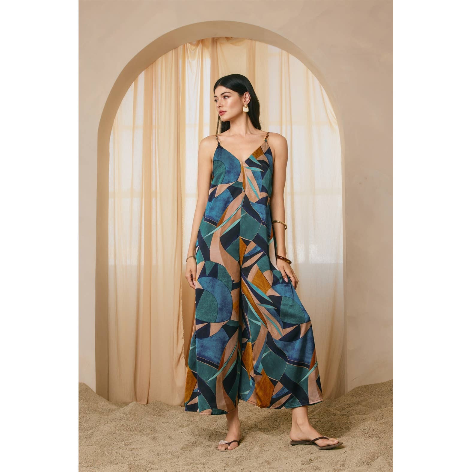 Palm Mirage Tie Back Detail Jumpsuit - Out of the Blue