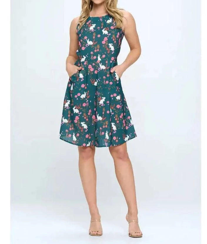 Bunny Print Dress - Out of the Blue