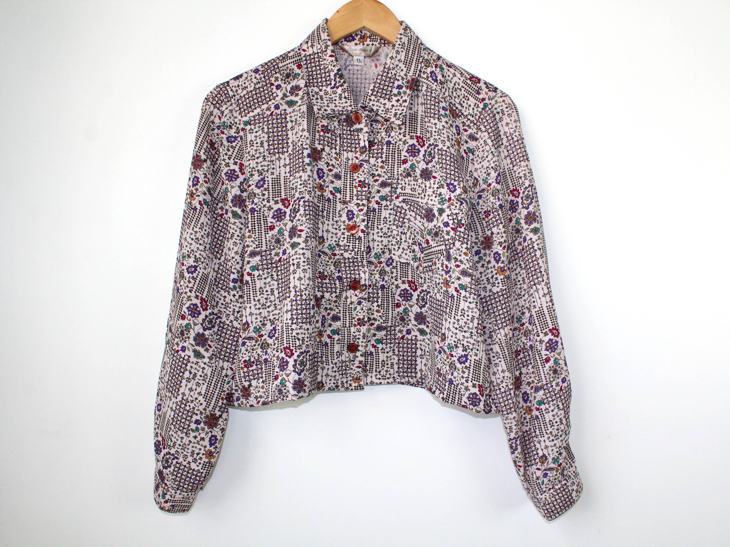 Upcycled Top - Long-Sleeve Cropped Blouse: S/M - Out of the Blue