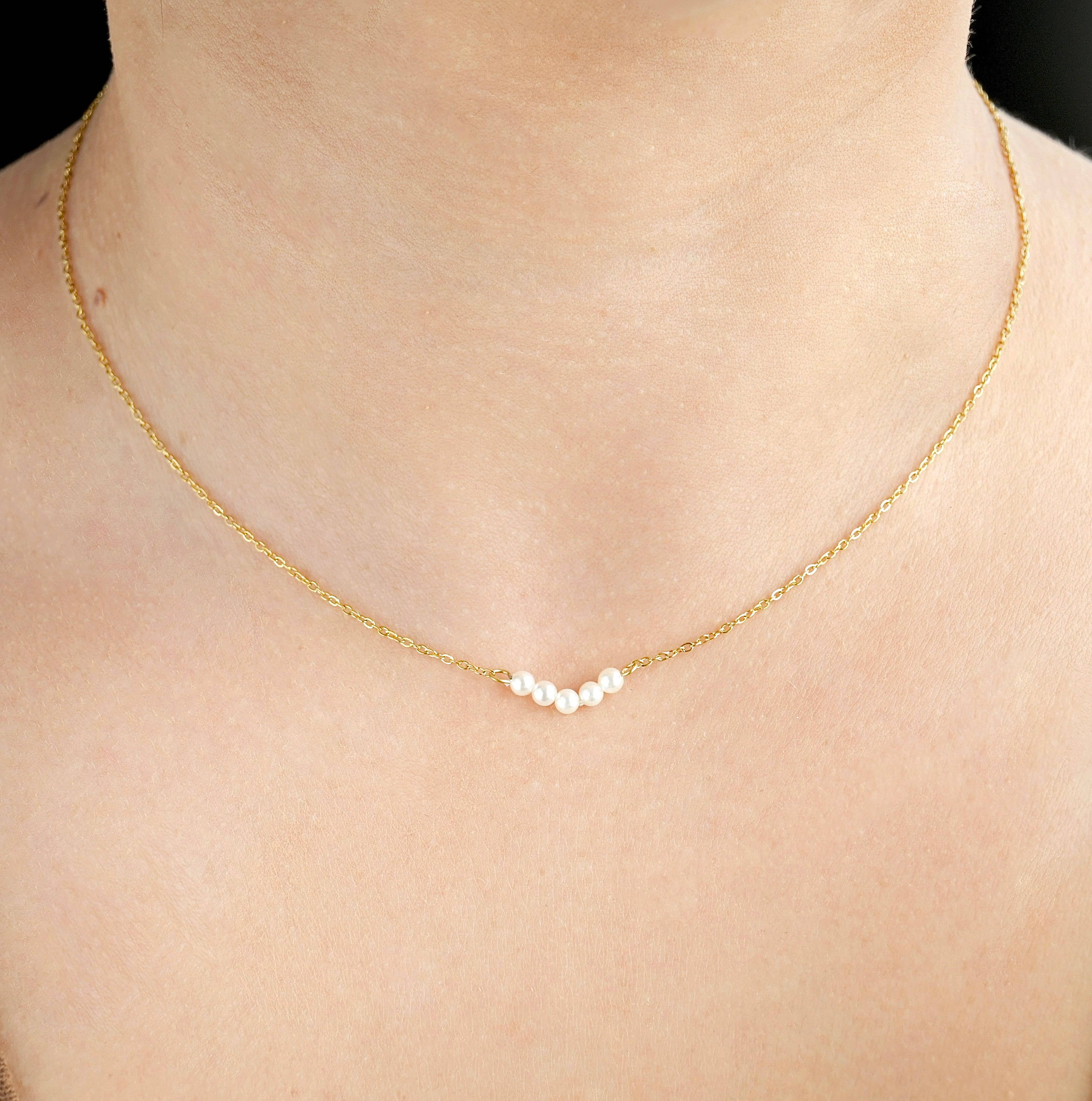 Dainty Curved Pearl Bar Chain Necklace - Out of the Blue