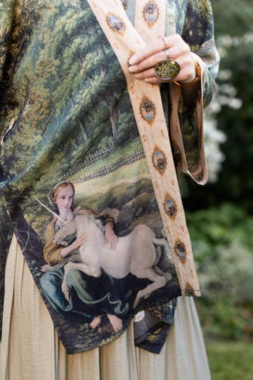 The Mythmaker Matinée Duster Kimono w/ landscape & unicorn - Out of the Blue