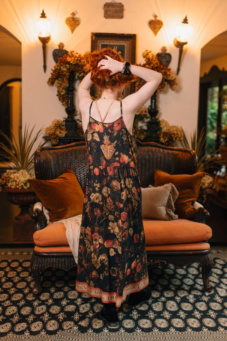 Heart of Gold Bohéme Long Maxi Slip Dress w/ Sacred Heart - Out of the Blue