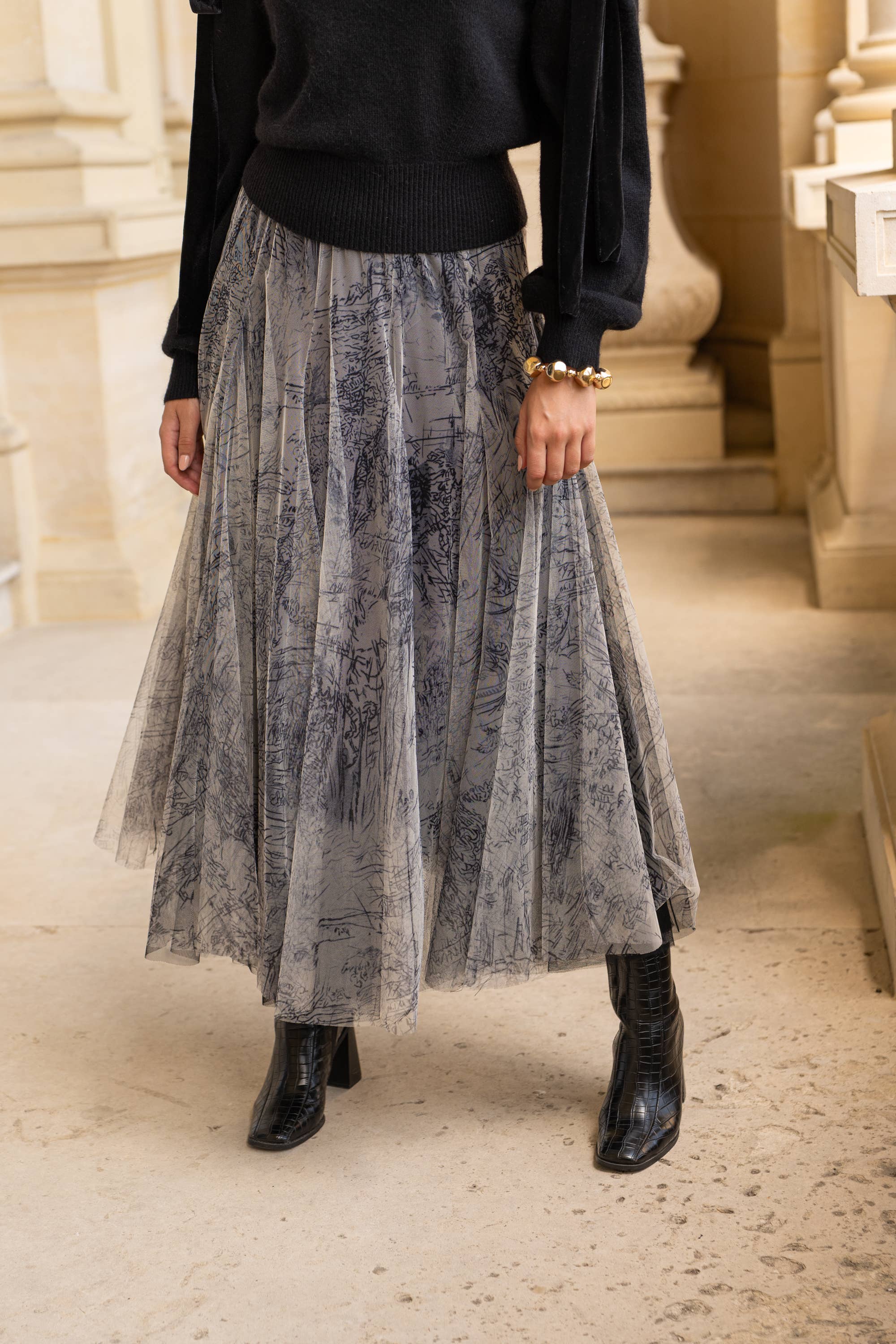 Amber skirt in toile de Jouy printed tulle - CK08202-1: Navy Blue / 2 S/M - 2 M/L - Out of the Blue