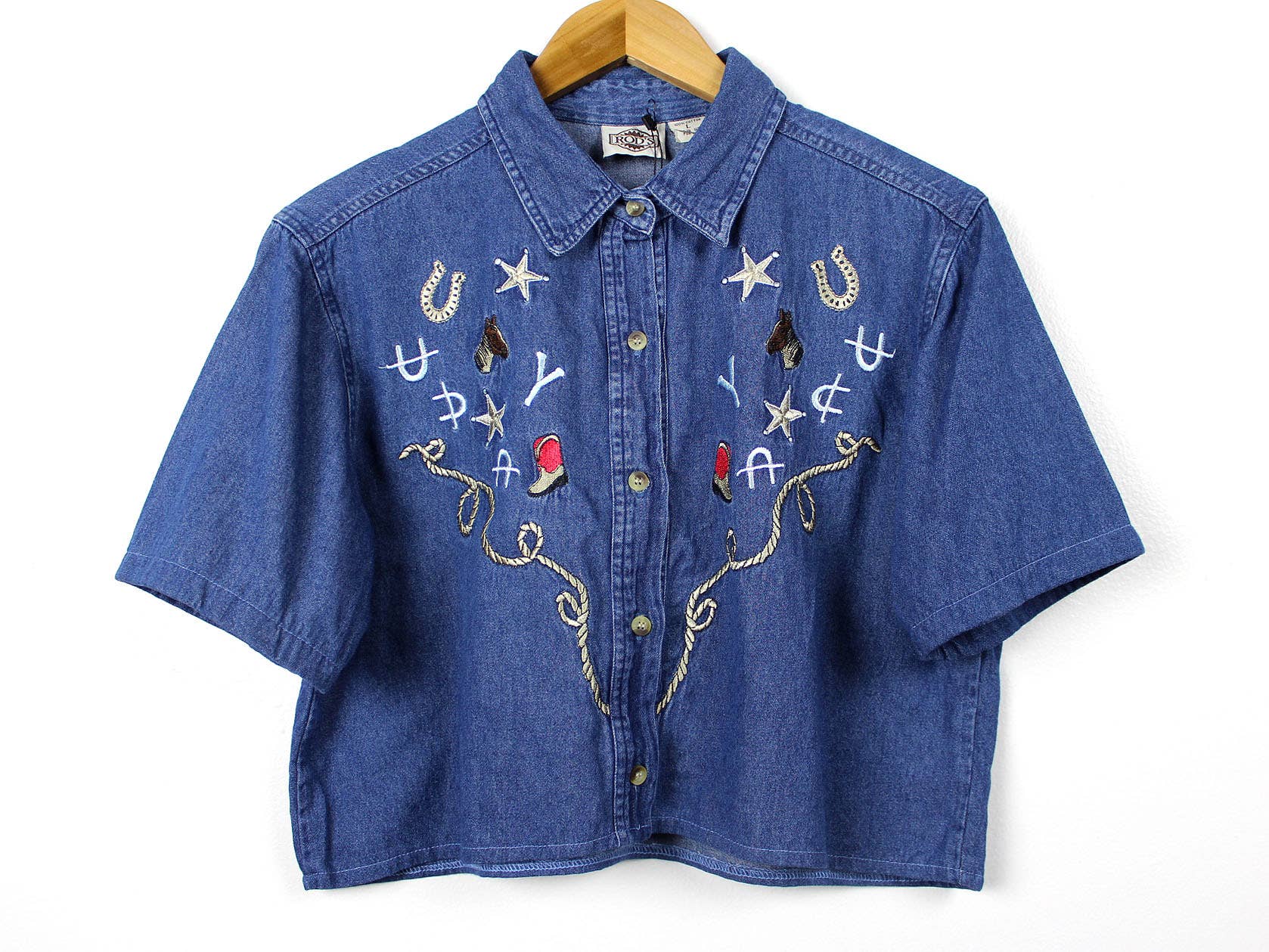 Reworked Vintage Denim Button-Up Shirt - Cropped - Out of the Blue