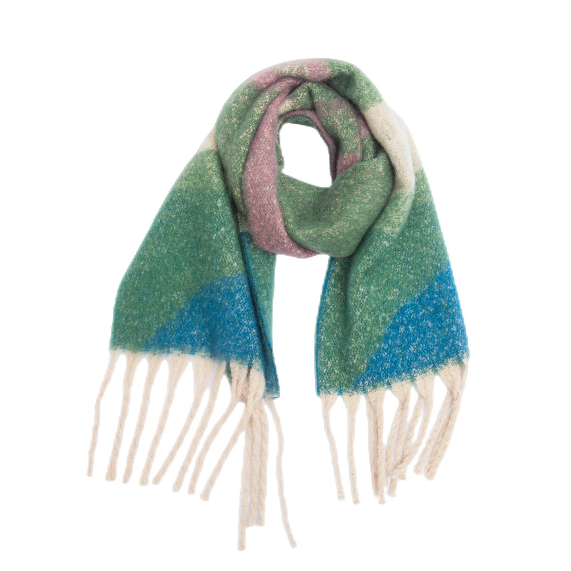 Chunky Abstract Fleece Scarf with Tassel