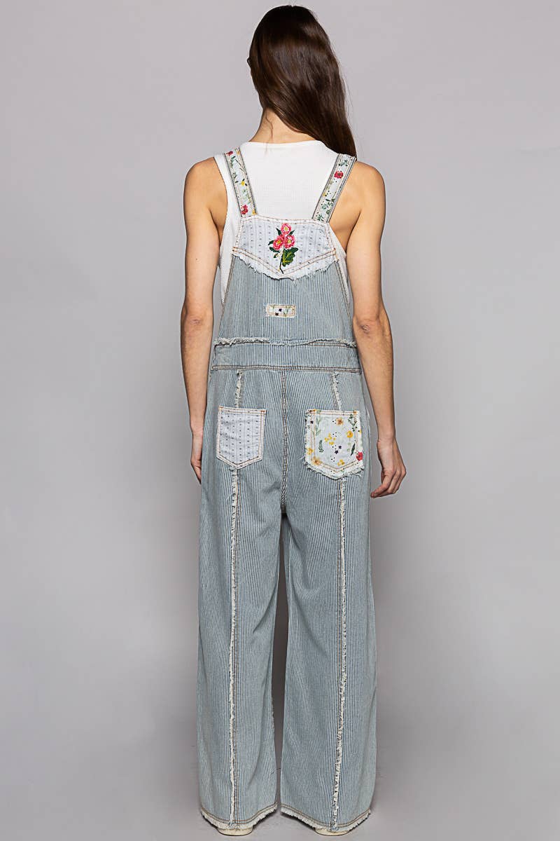 Floral patchwork embroidery overall