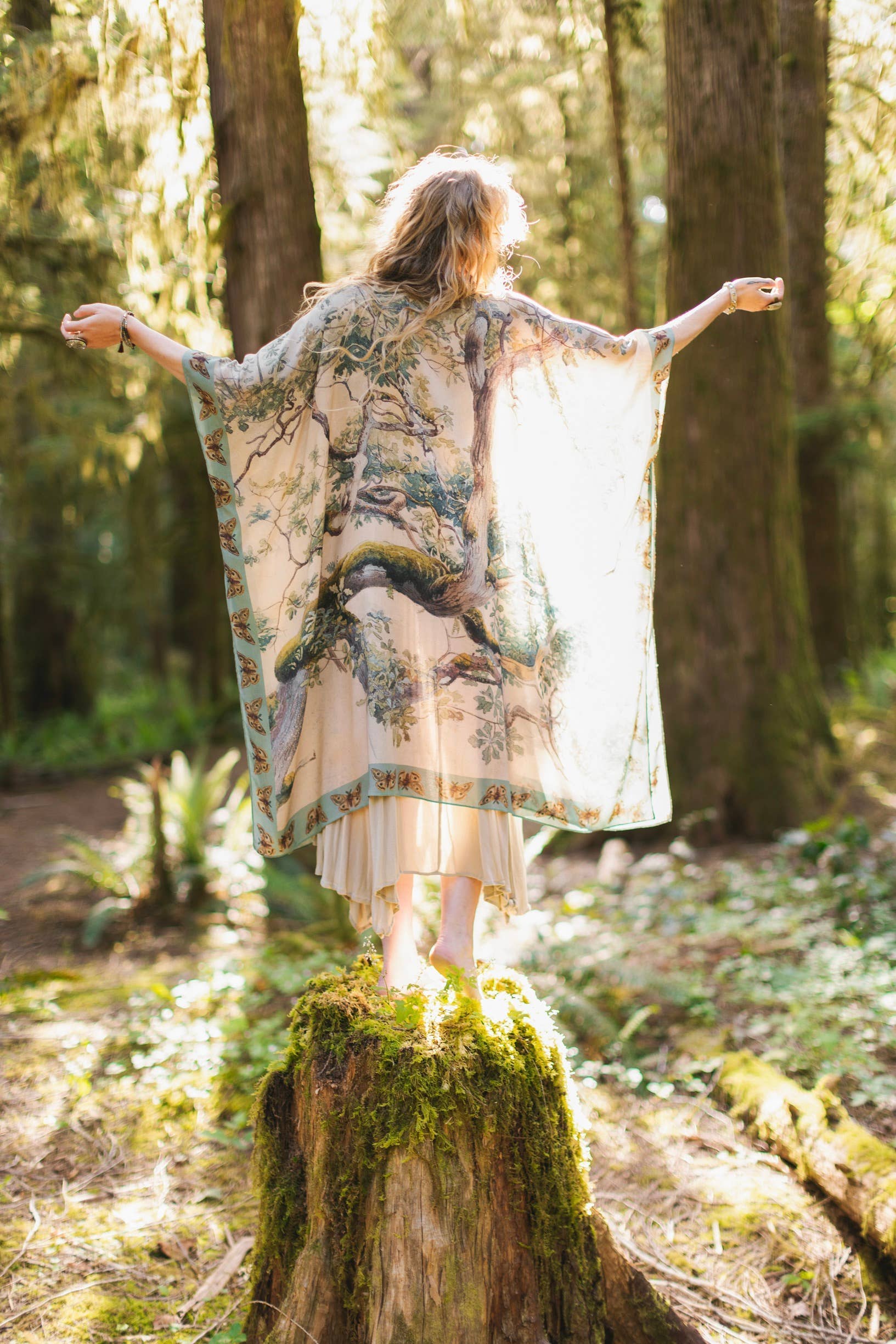 Earth & Sky Bohemian Goddess Starduster Kimono w/Trees - Out of the Blue