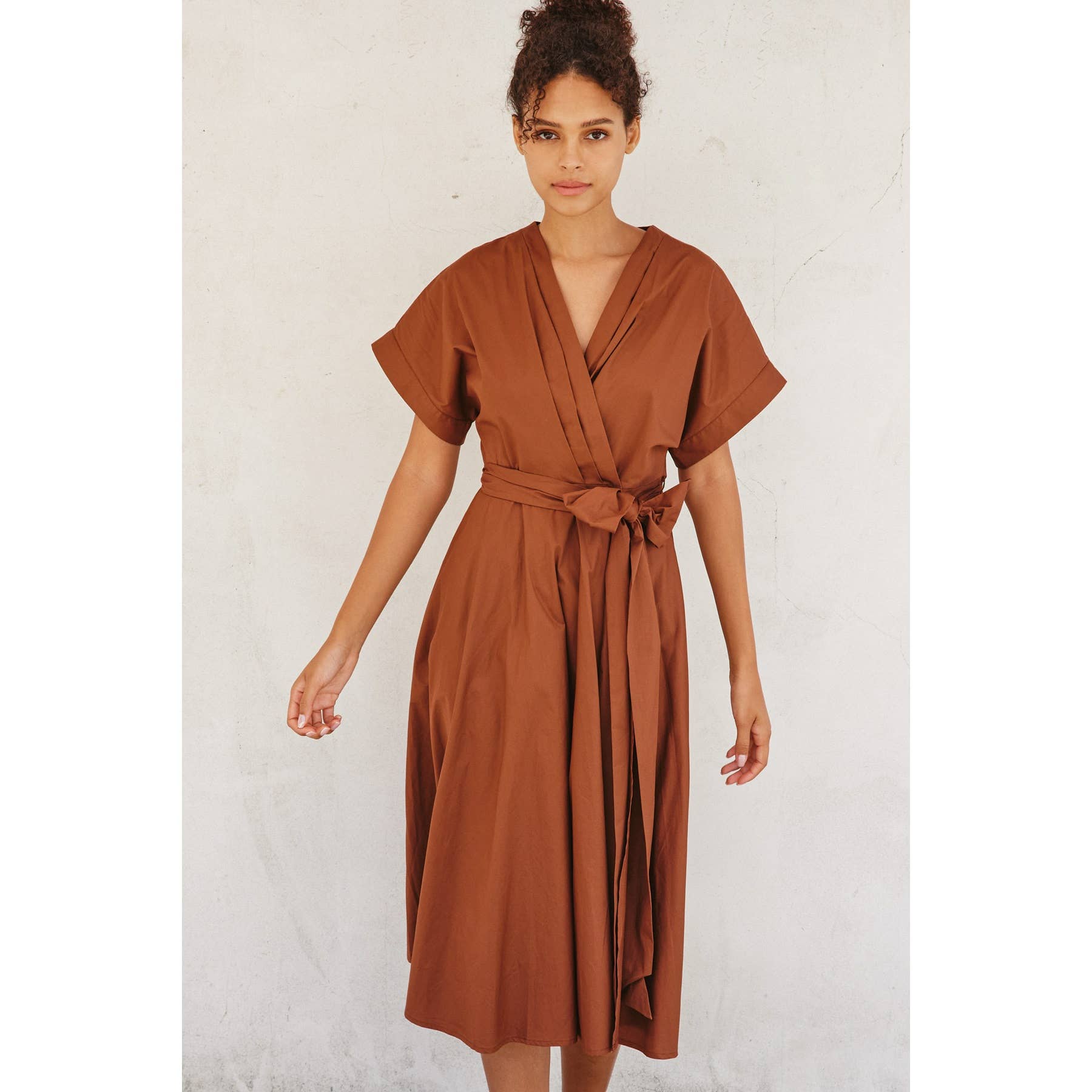 Cotton Wrap Midi Dress