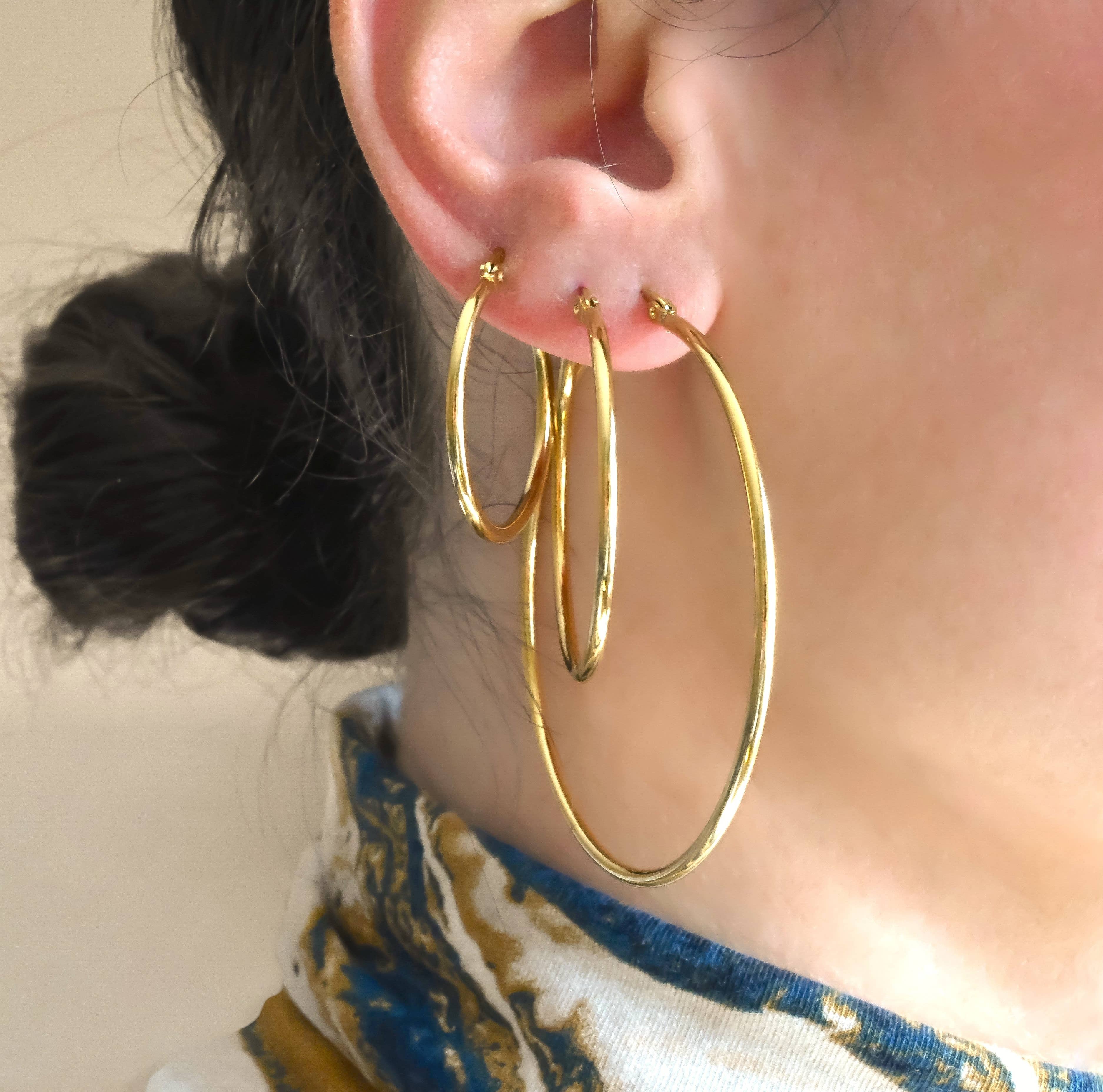 1.8 mm Large Gold Tarnish-free Hoop Earrings - Out of the Blue