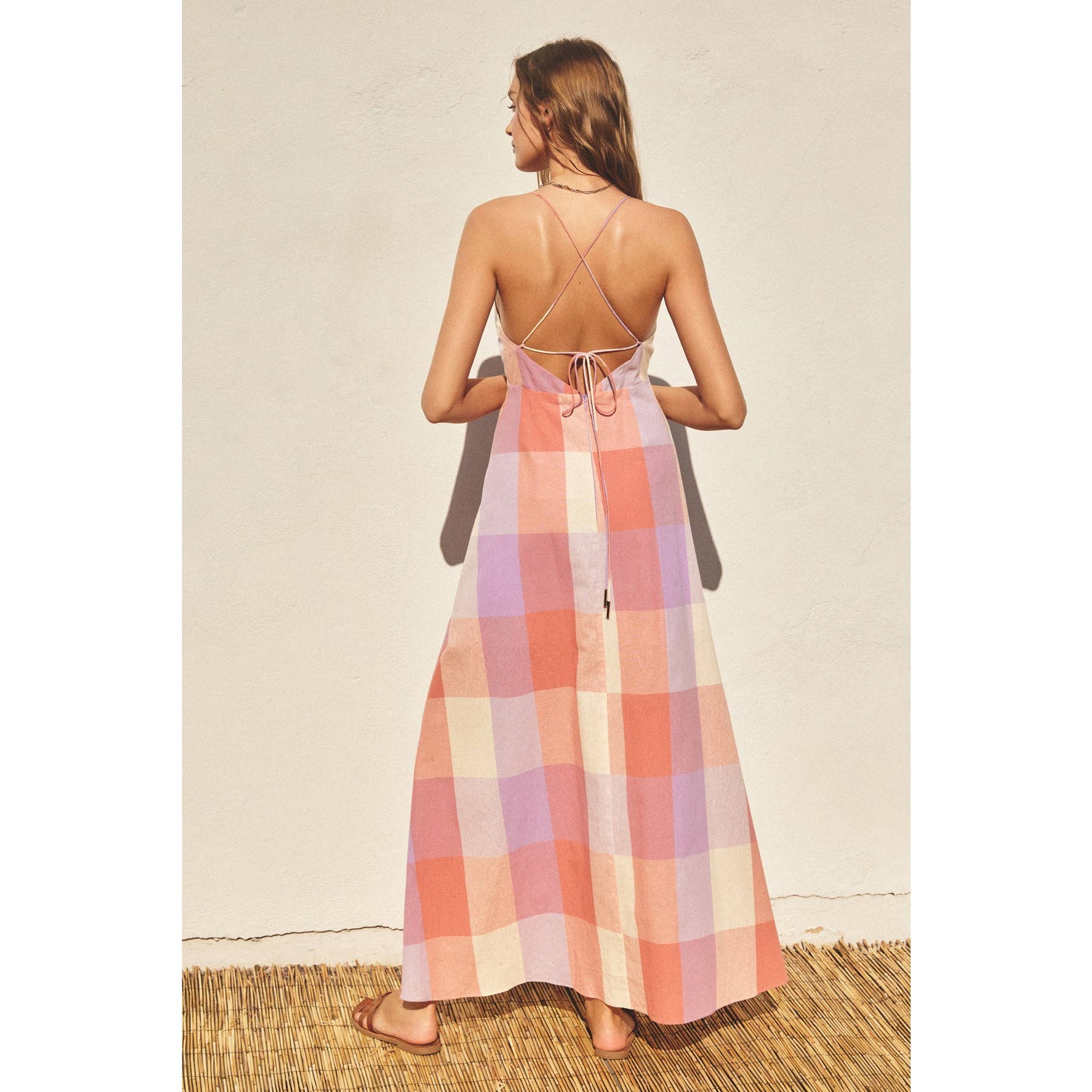 Pastel Checkered Knot Front Maxi Dress - Out of the Blue