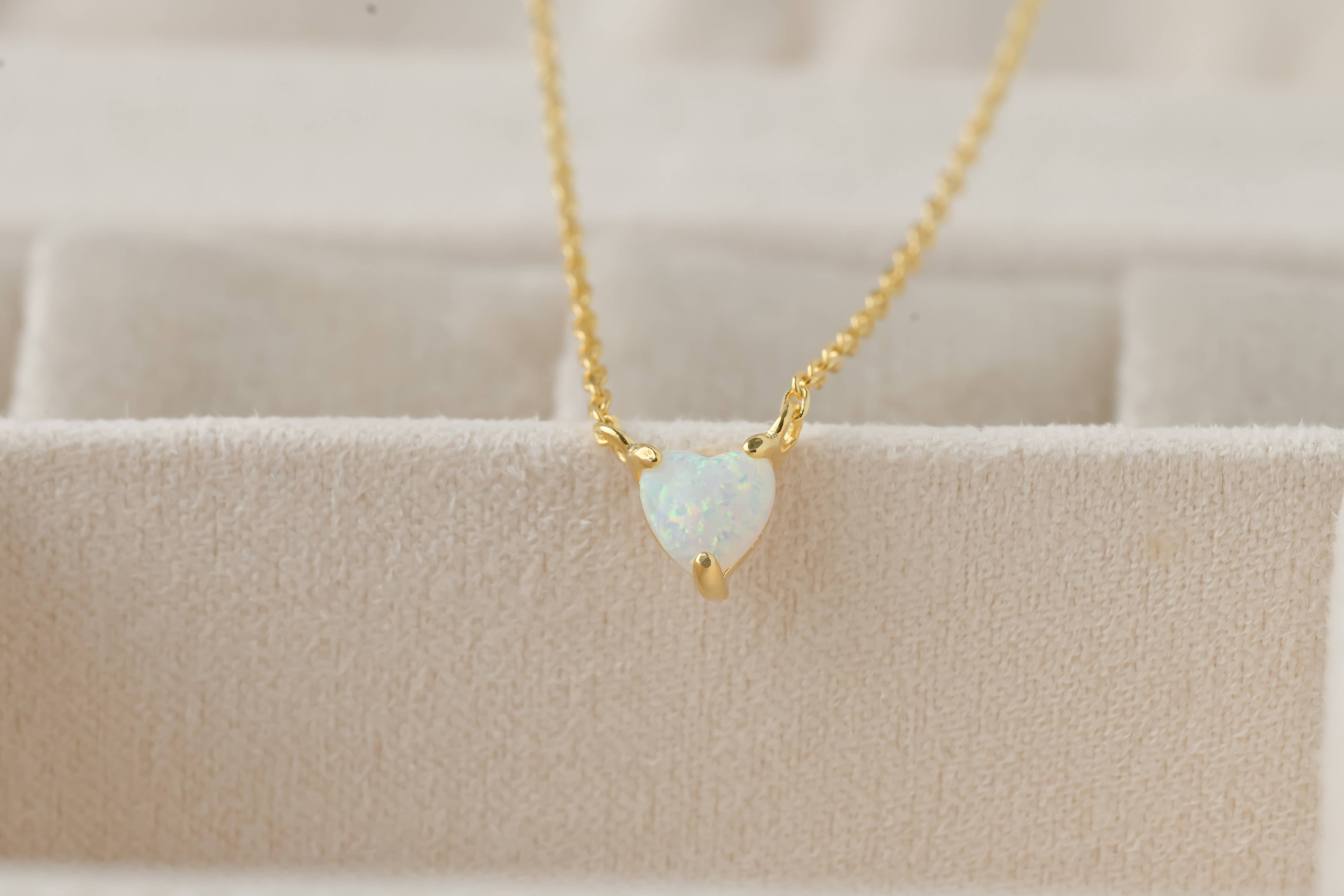 925 Silver Opal Tiny Heart Gold Necklace - Out of the Blue