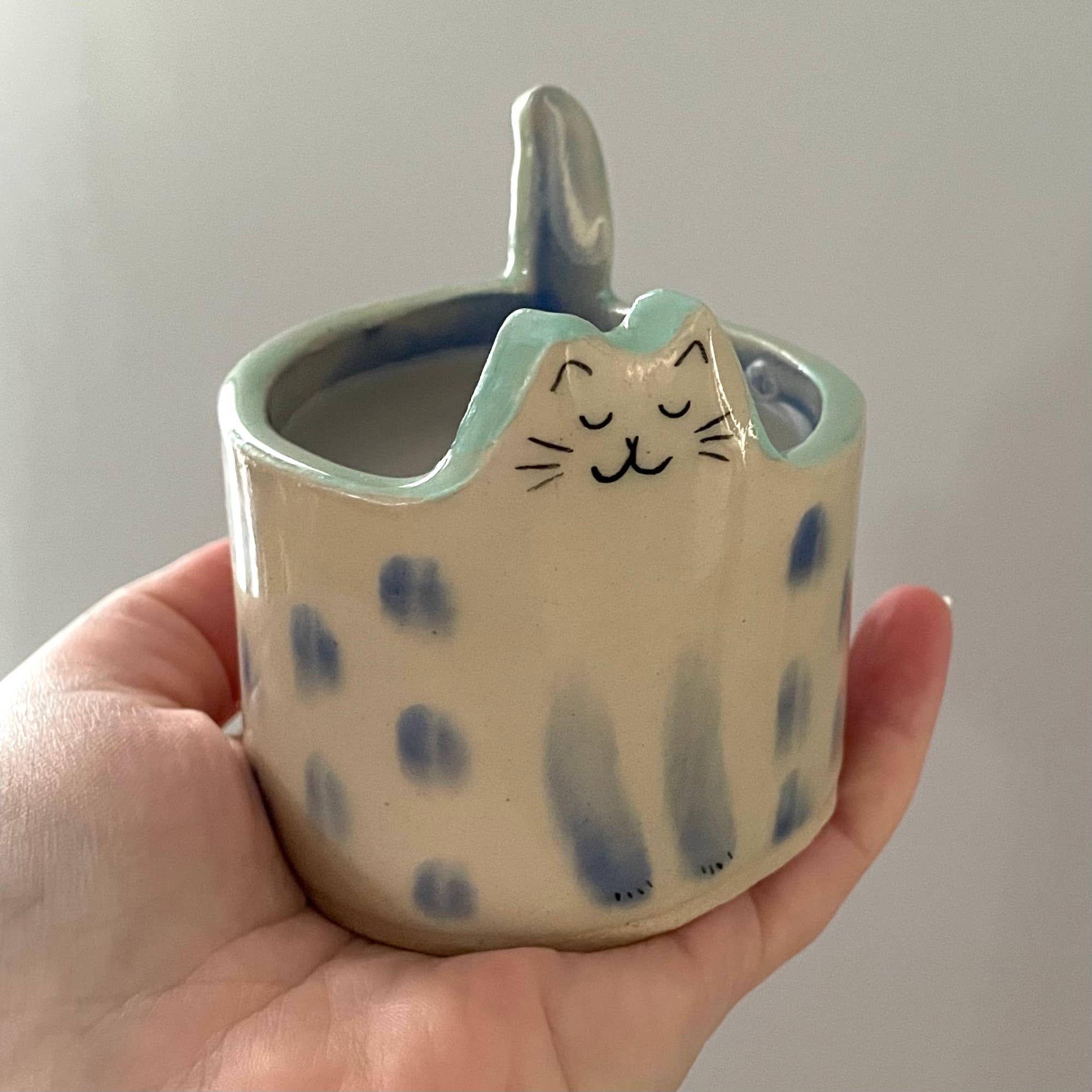 Artisan Soy Wax Candle in Reusable Ceramic Cat Container  - Out of the Blue