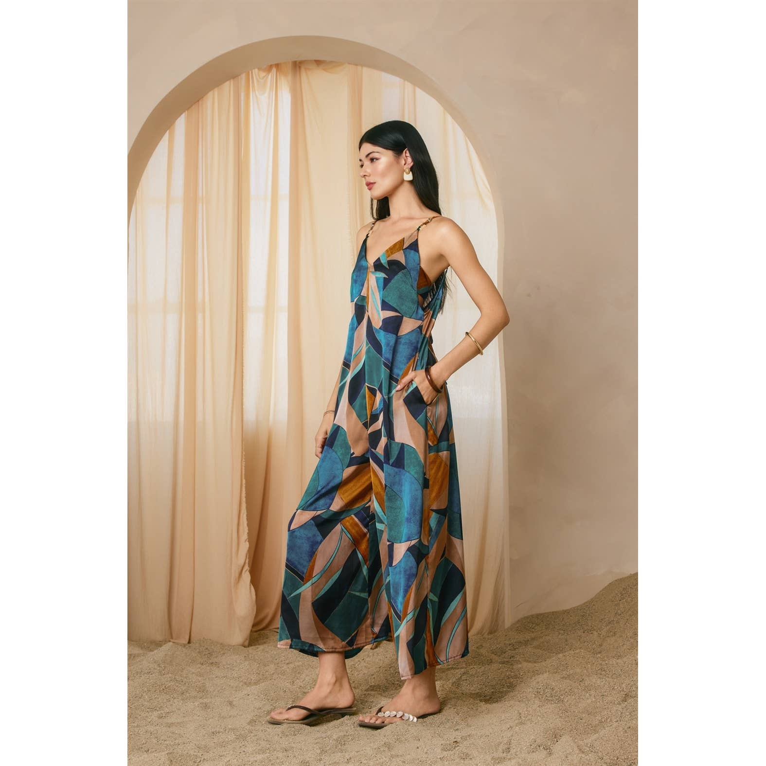 Palm Mirage Tie Back Detail Jumpsuit - Out of the Blue