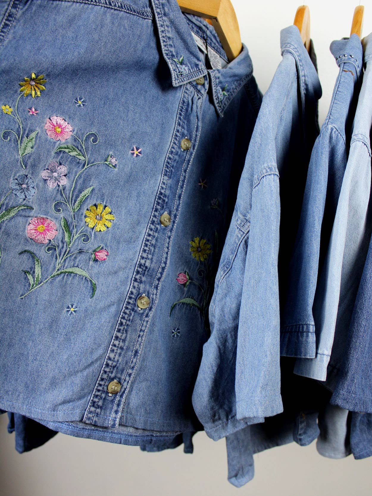 Reworked Vintage Denim Button-Up Shirt - Cropped - Out of the Blue