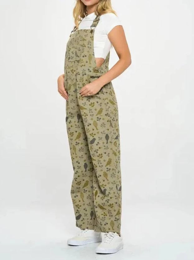Bird Print Jumpsuit - Out of the Blue