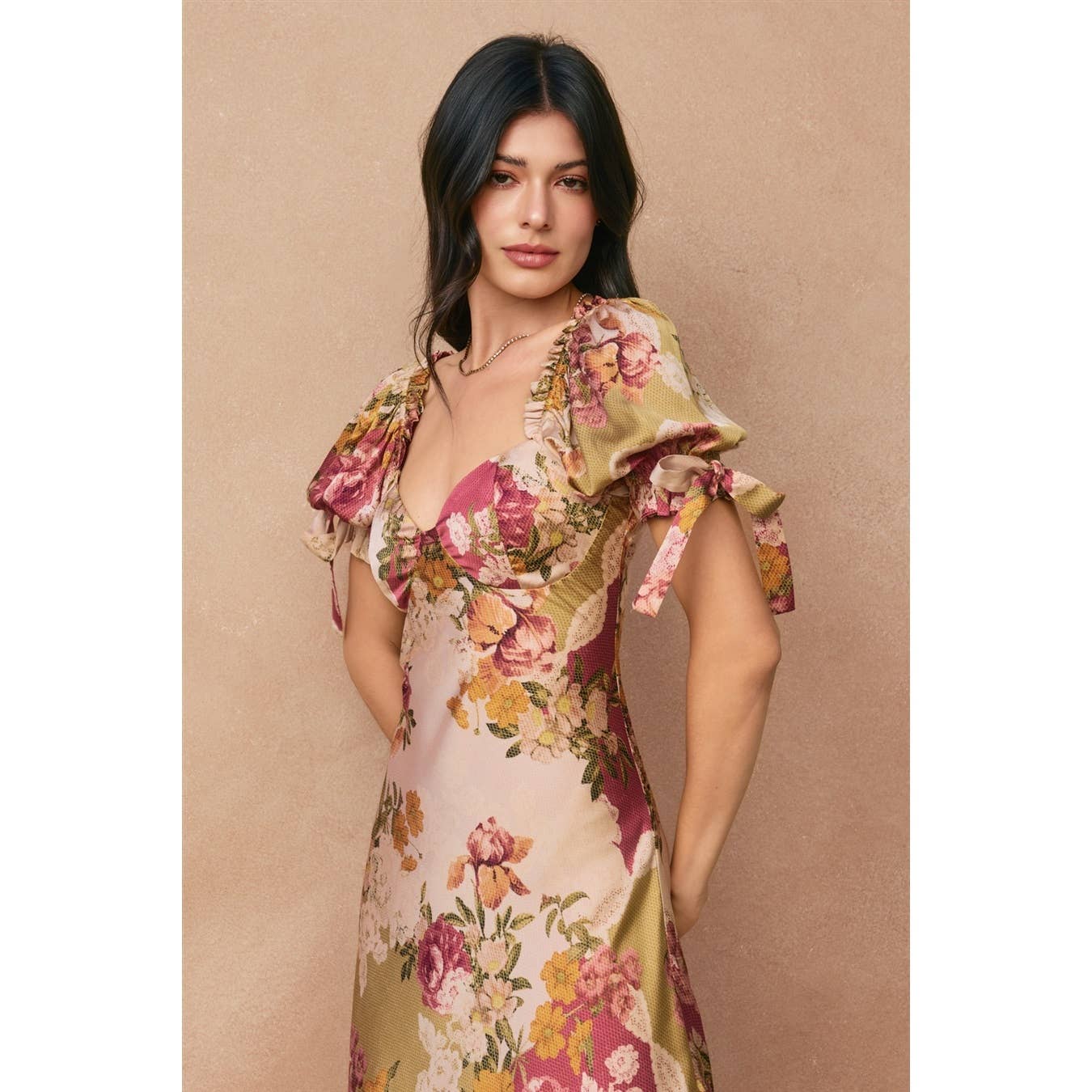 Meadow Romance Bow Tie Puff Sleeve Dress - Out of the Blue