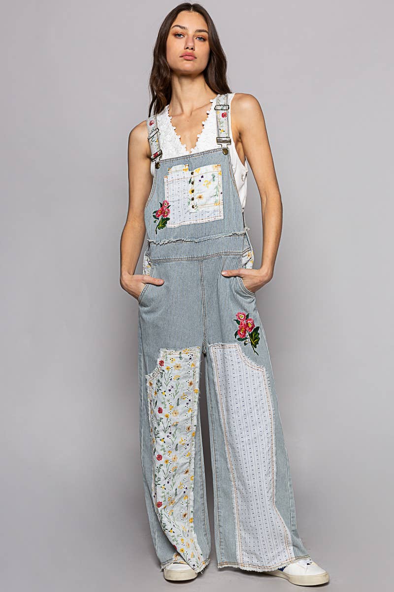 Floral patchwork embroidery overall