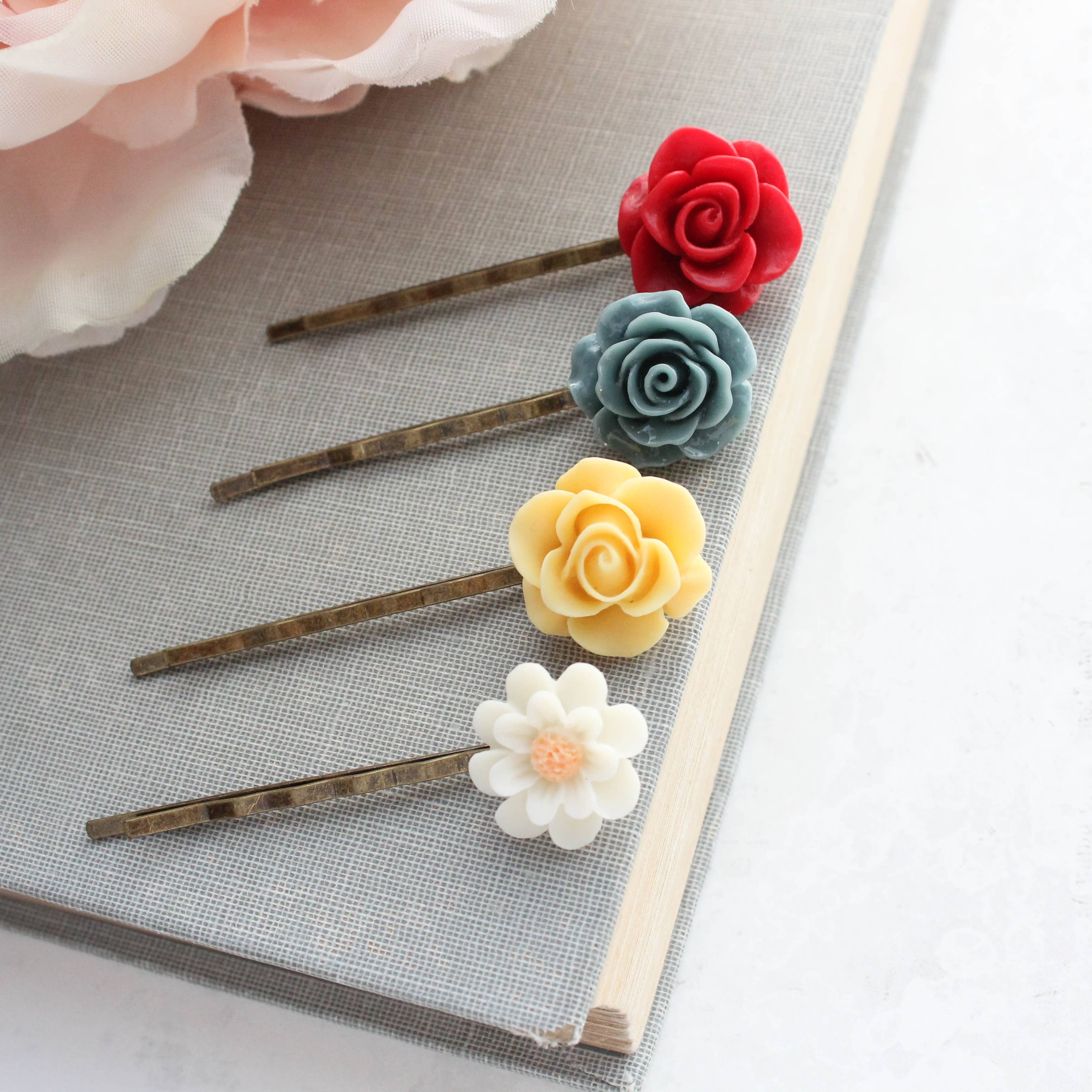 Flower Bobby Pins - set of 4