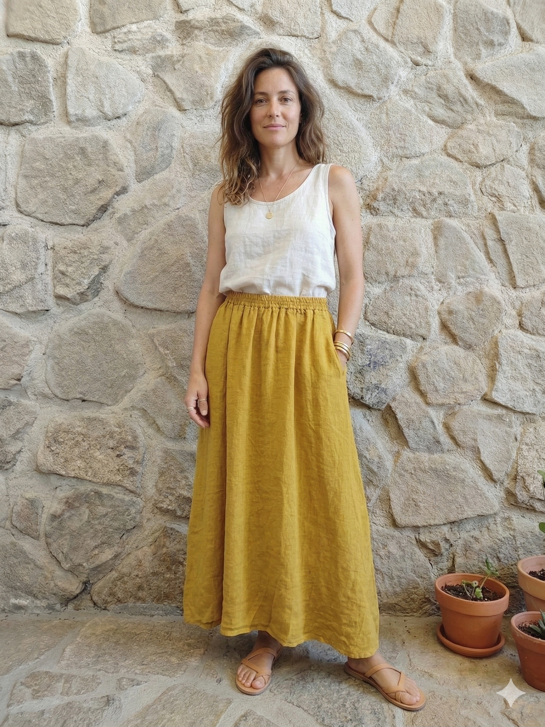 Ref-1369 100% LINEN SKIRT - Out of the Blue