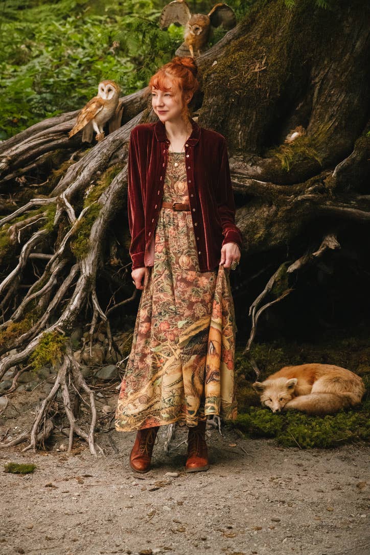 Woodland Wisdom Bohéme Maxi Slip Dress w/ Florals, Fox & Owl - Out of the Blue