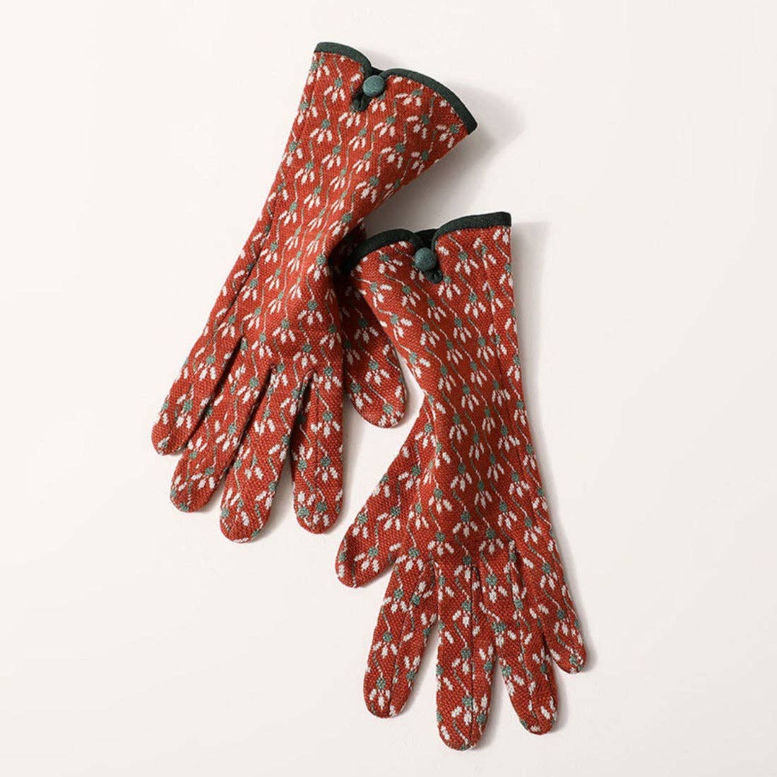 Floral Knit Touchscreen Gloves