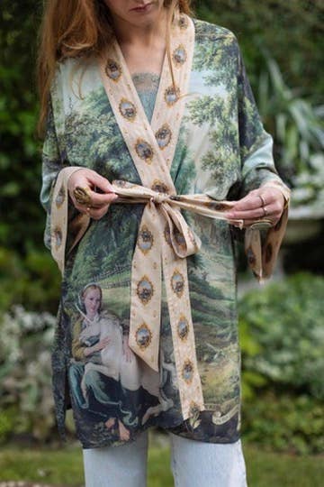 The Mythmaker Matinée Duster Kimono w/ landscape & unicorn - Out of the Blue
