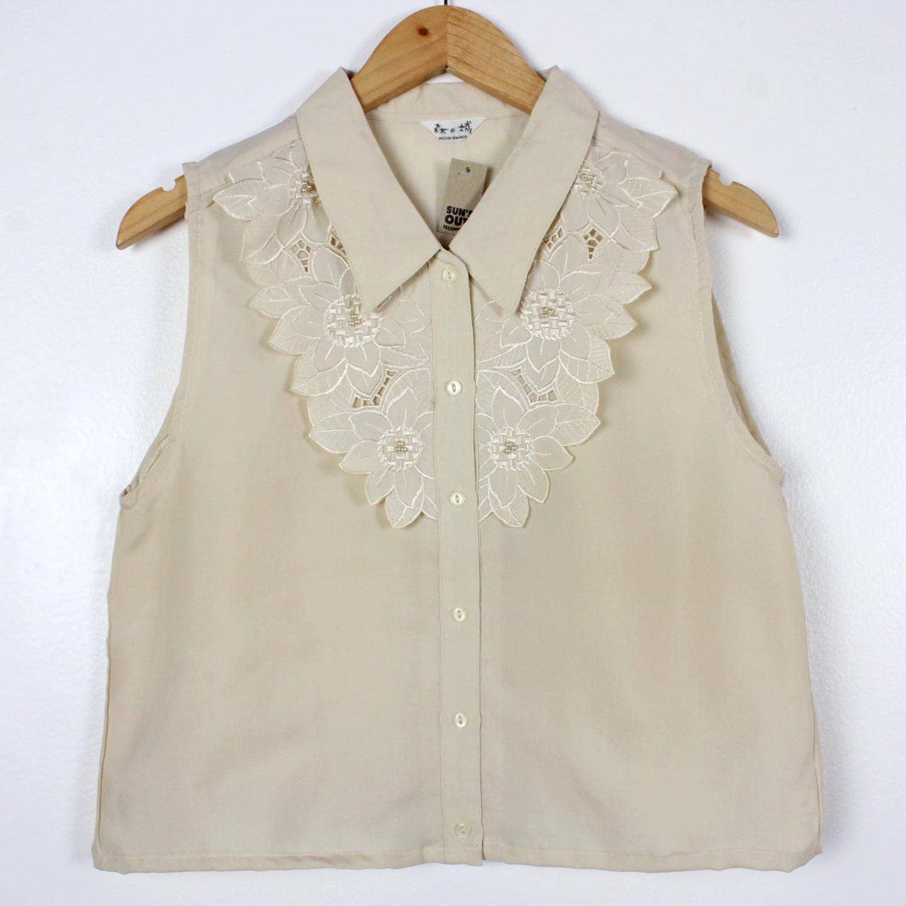 Upcycled Top - Sleeveless Cropped Button-Up Blouse - Out of the Blue