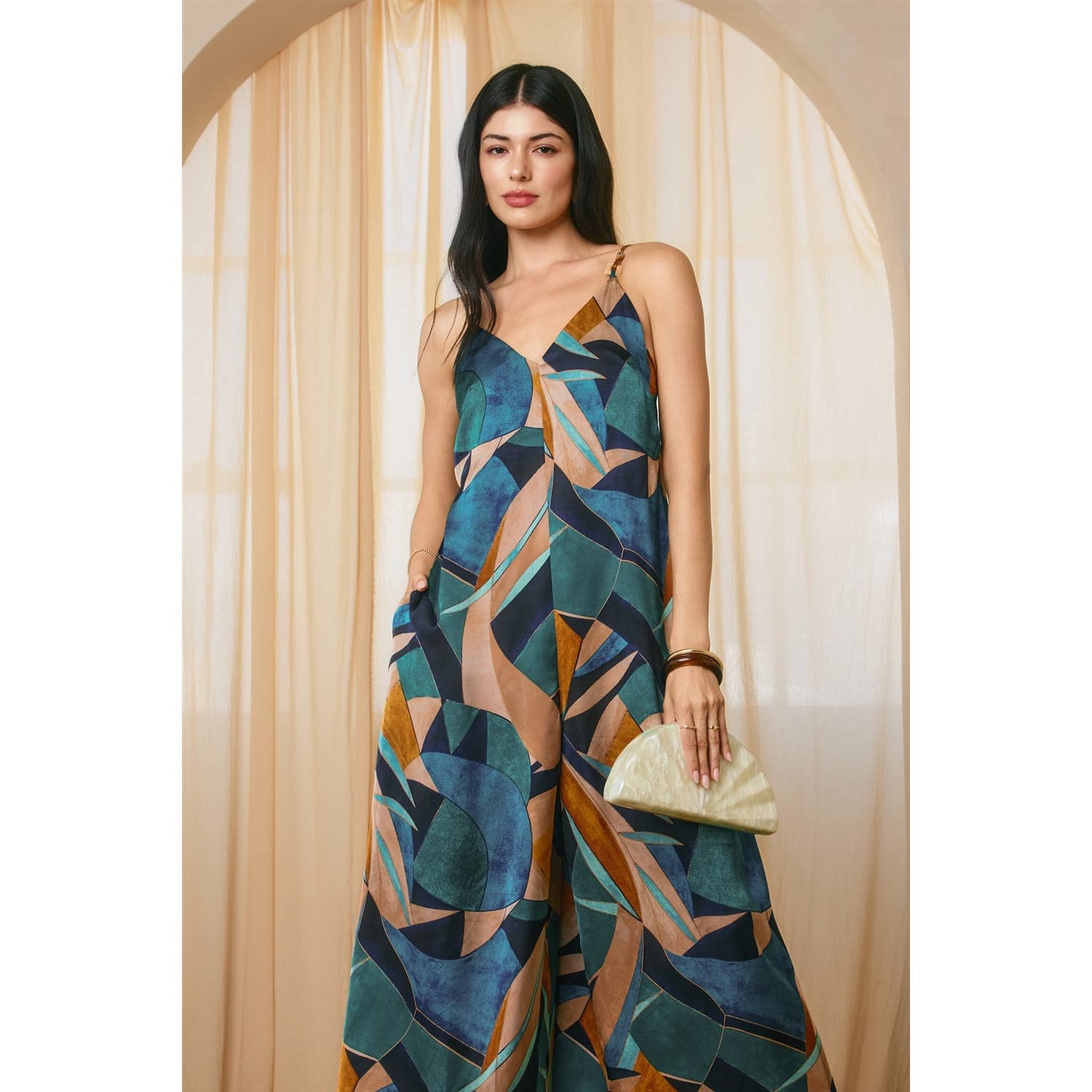 Palm Mirage Tie Back Detail Jumpsuit - Out of the Blue