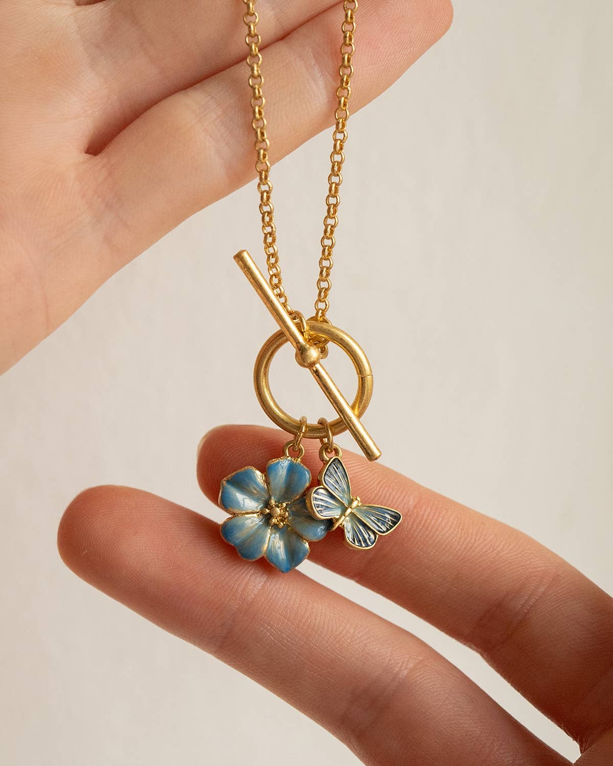 Forget Me Not Charm Toggle Necklace