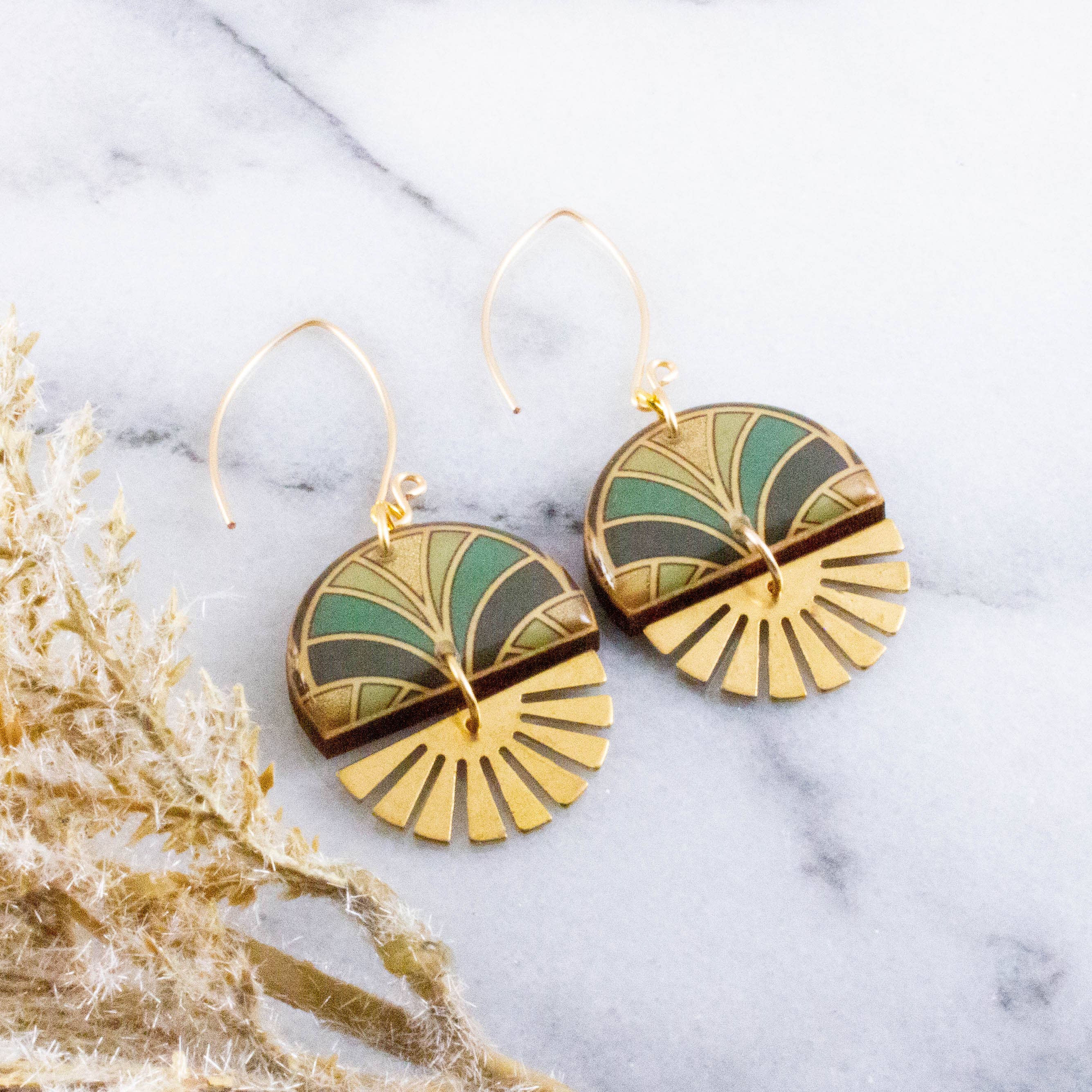 Art Deco Stacked Sunburst Earrings - Out of the Blue