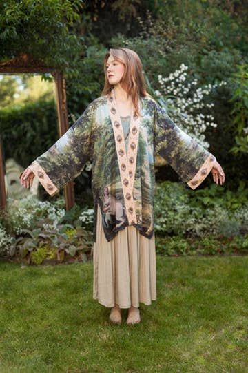 The Mythmaker Matinée Duster Kimono w/ landscape & unicorn - Out of the Blue