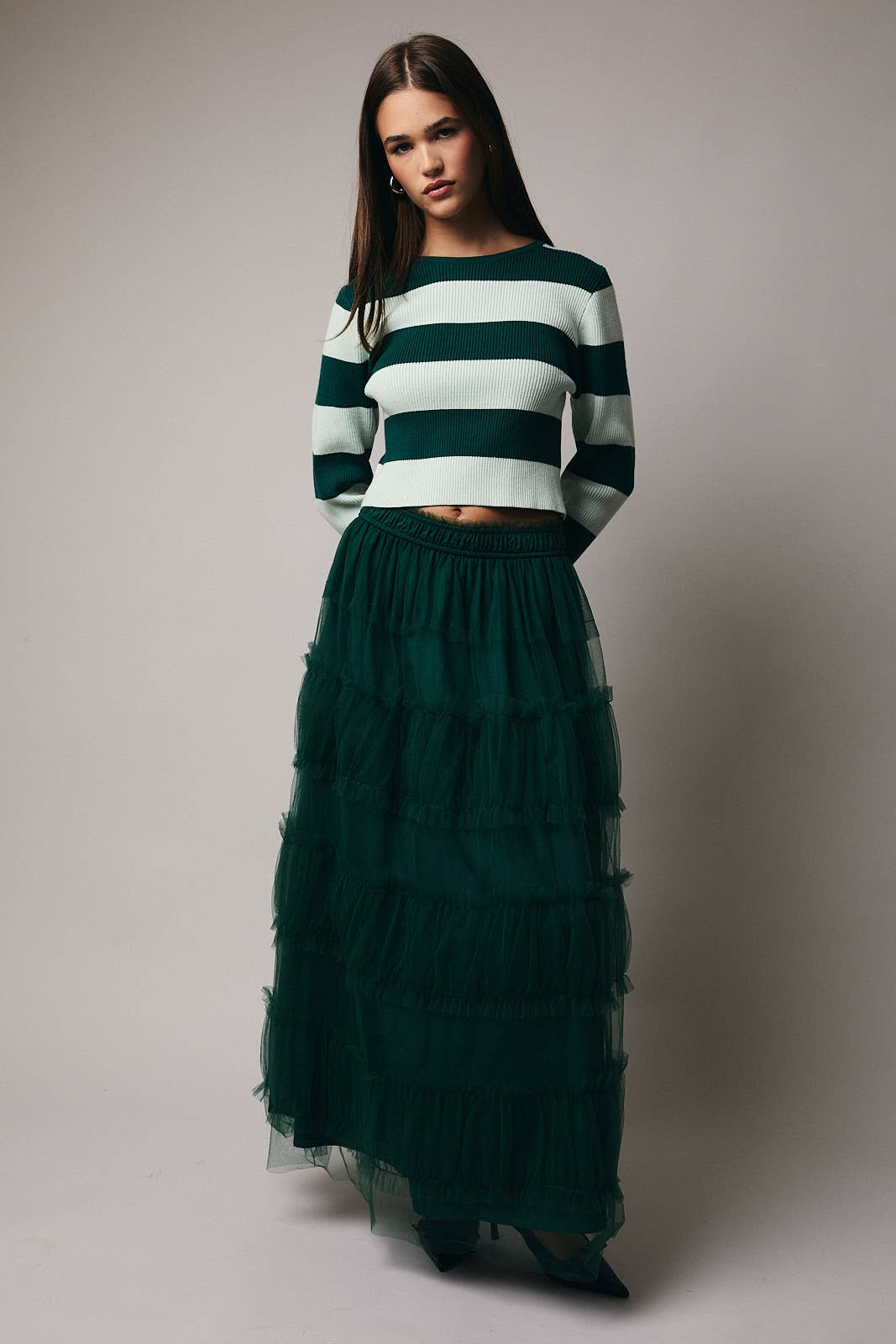 FRILLED TIERED MIDI SKIRT - Out of the Blue