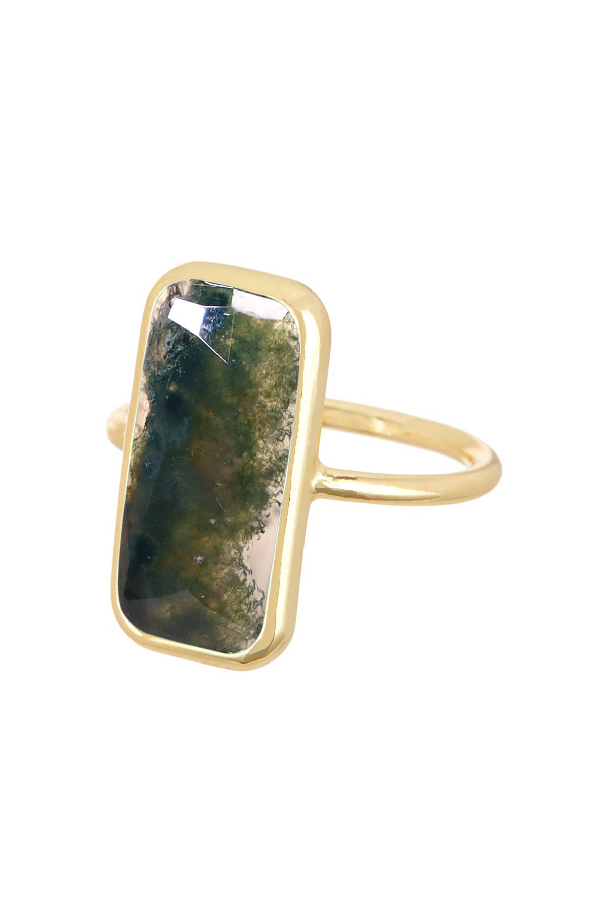 Moss Agate Rectangle Ring