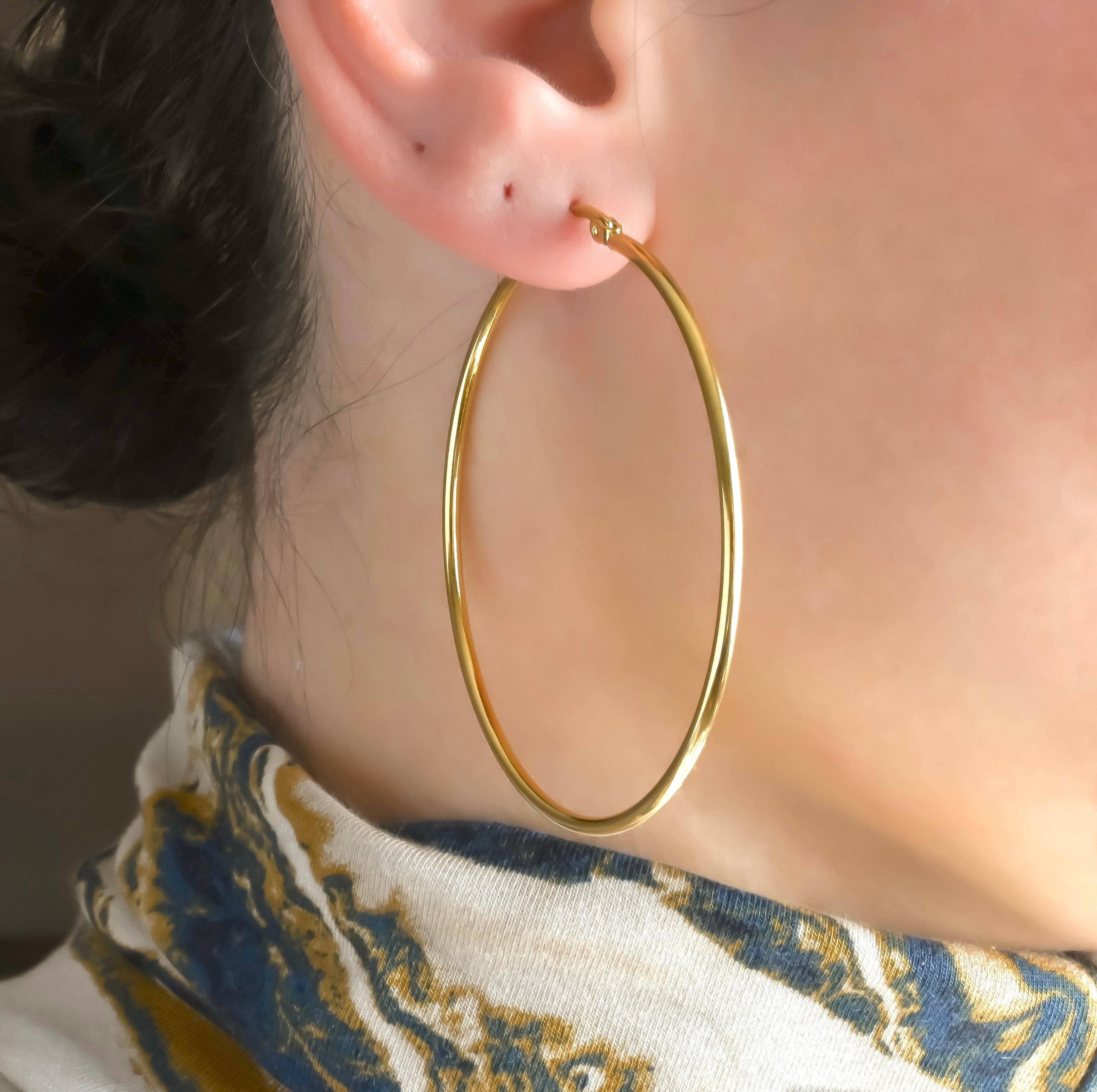 1.8 mm Large Gold Tarnish-free Hoop Earrings - Out of the Blue