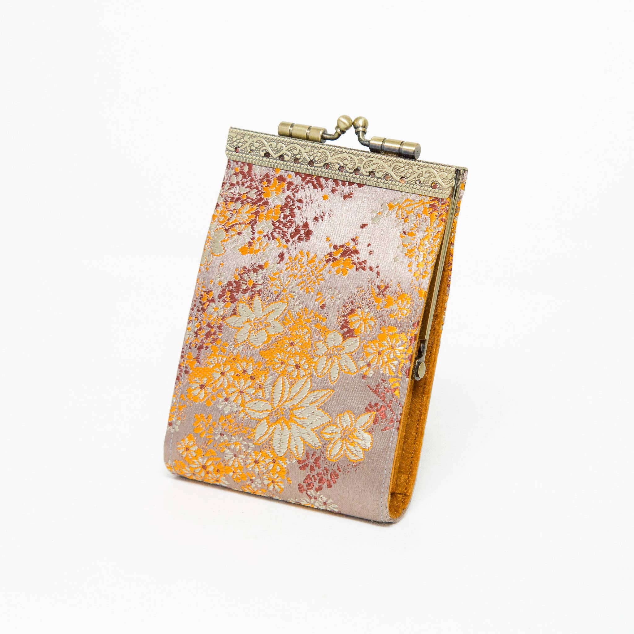 Brocade Small Floral Pattern Card Holder with RFID: Silver Gray - Out of the Blue