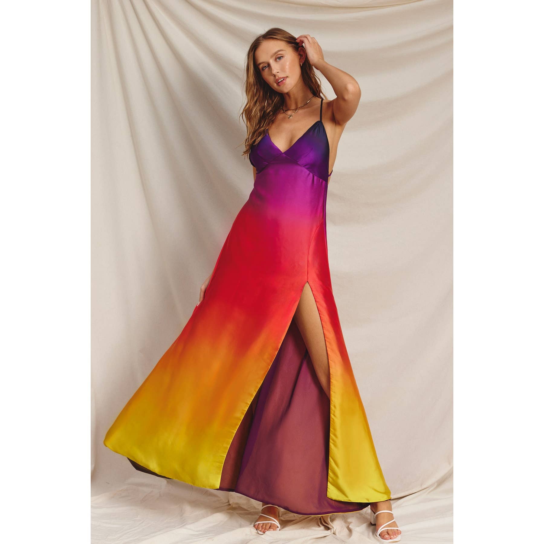 Radiance Ombre Open Back Plunging Maxi Dress - Out of the Blue