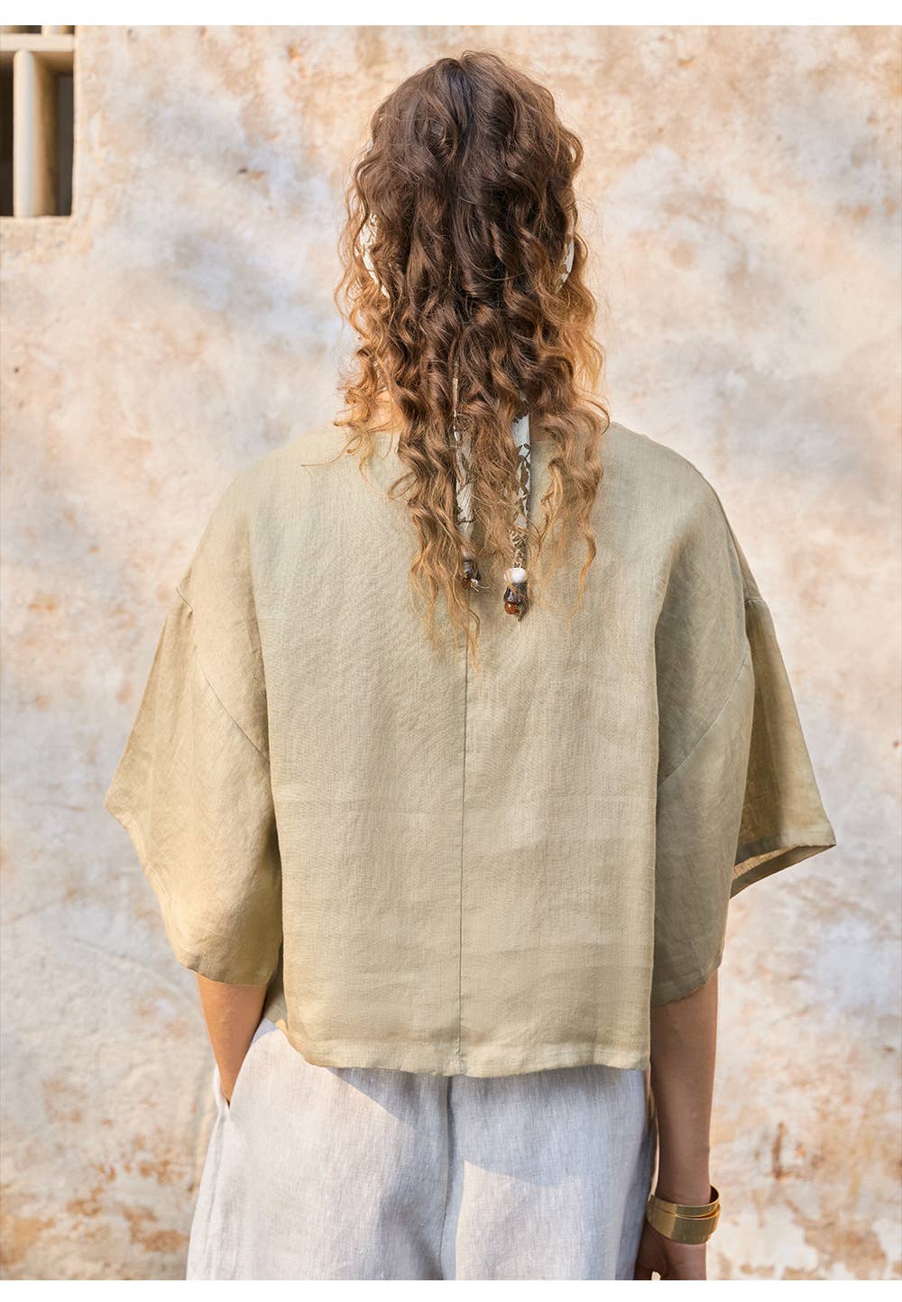 100% Linen Bell Sleeve Top - Out of the Blue