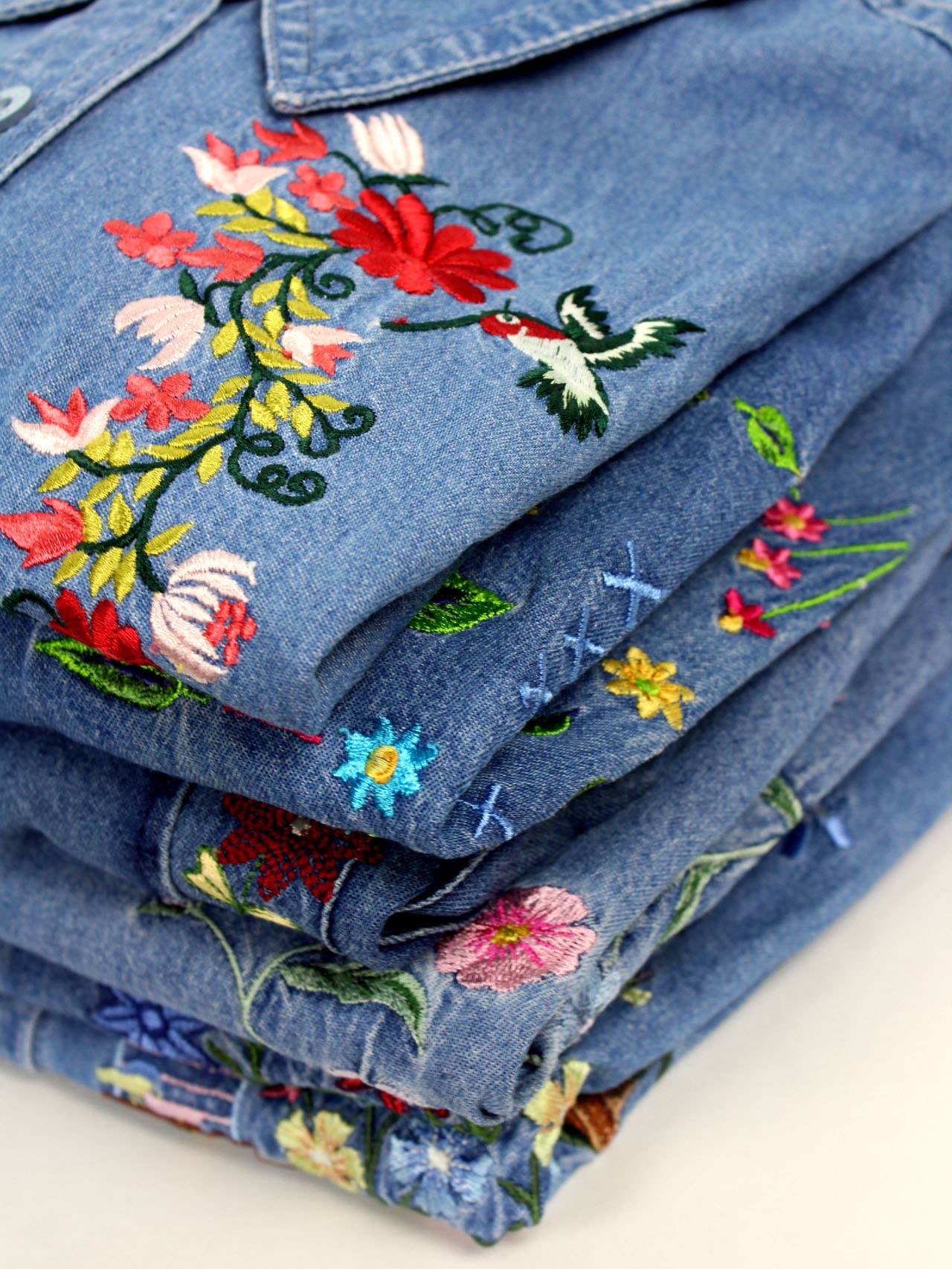 Reworked Vintage Denim Button-Up Shirt - Cropped - Out of the Blue