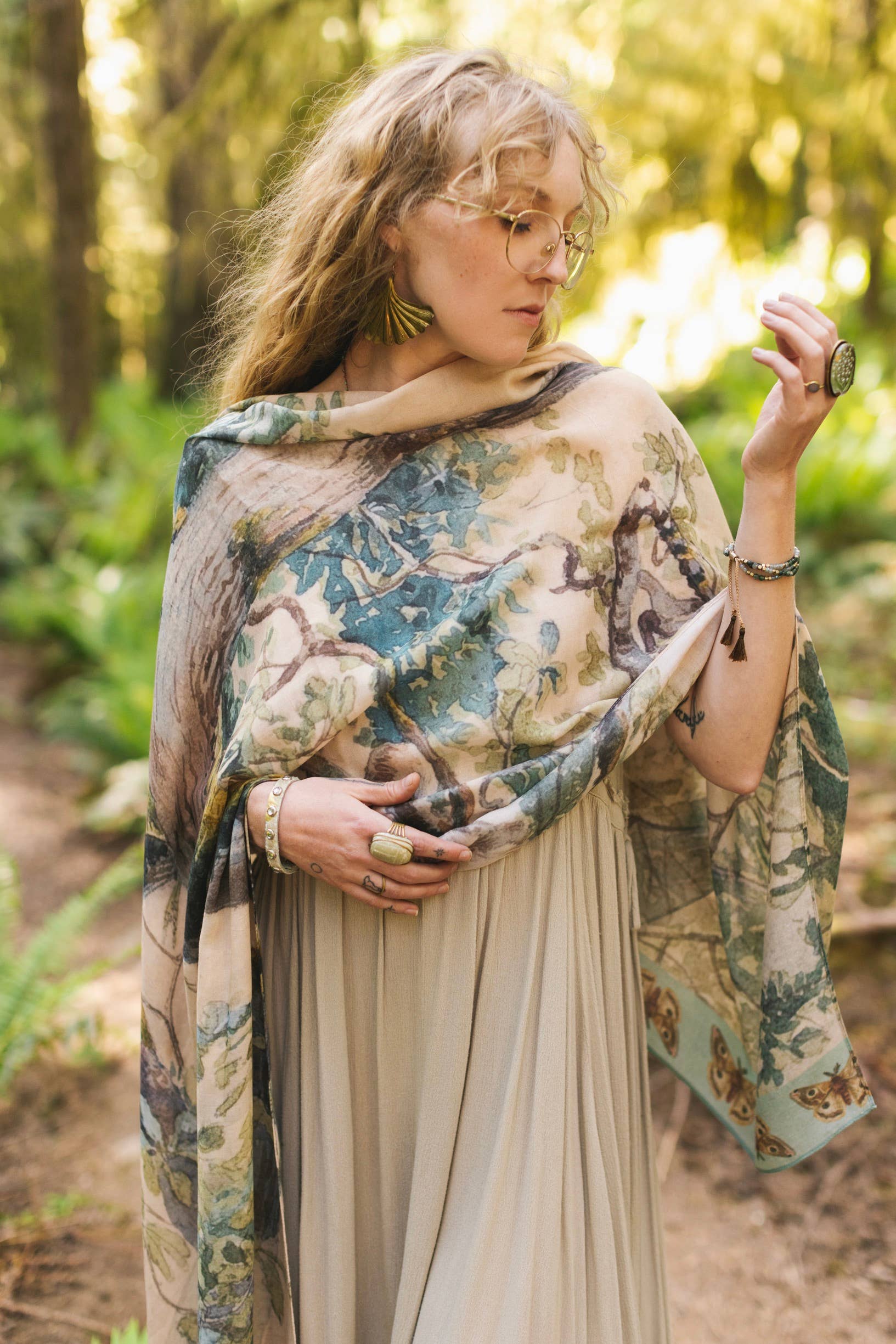 Earth & Sky Scarf with Tree Print - Out of the Blue